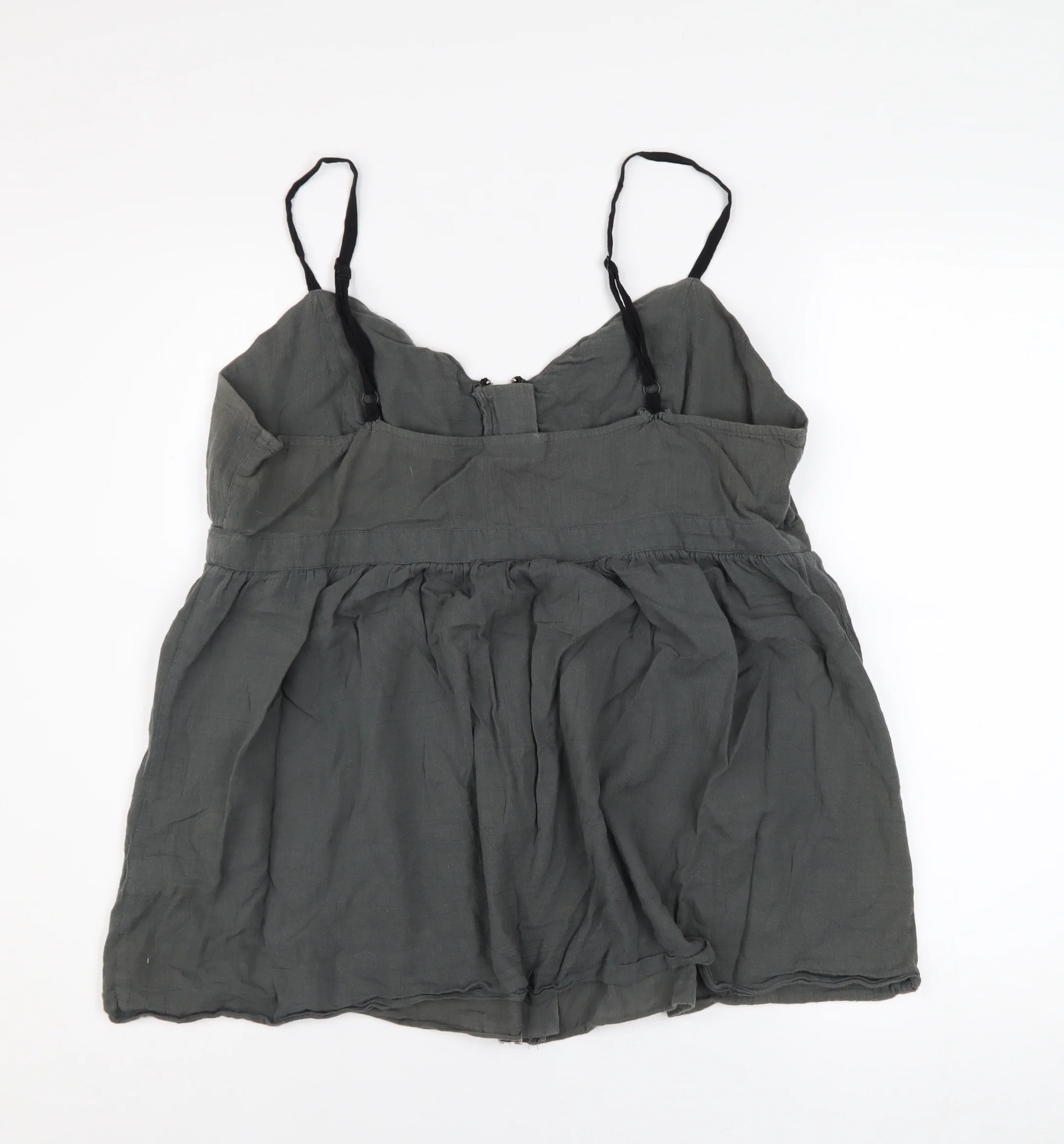 Topshop Women’s Grey Cotton Camisole Tank Top UK 16 Zip Front - Image 3