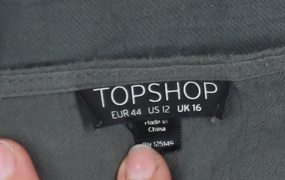 Topshop Women’s Grey Cotton Camisole Tank Top UK 16 Zip Front - Image 4