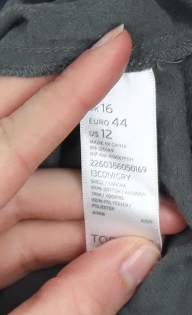 Topshop Women’s Grey Cotton Camisole Tank Top UK 16 Zip Front - Image 5