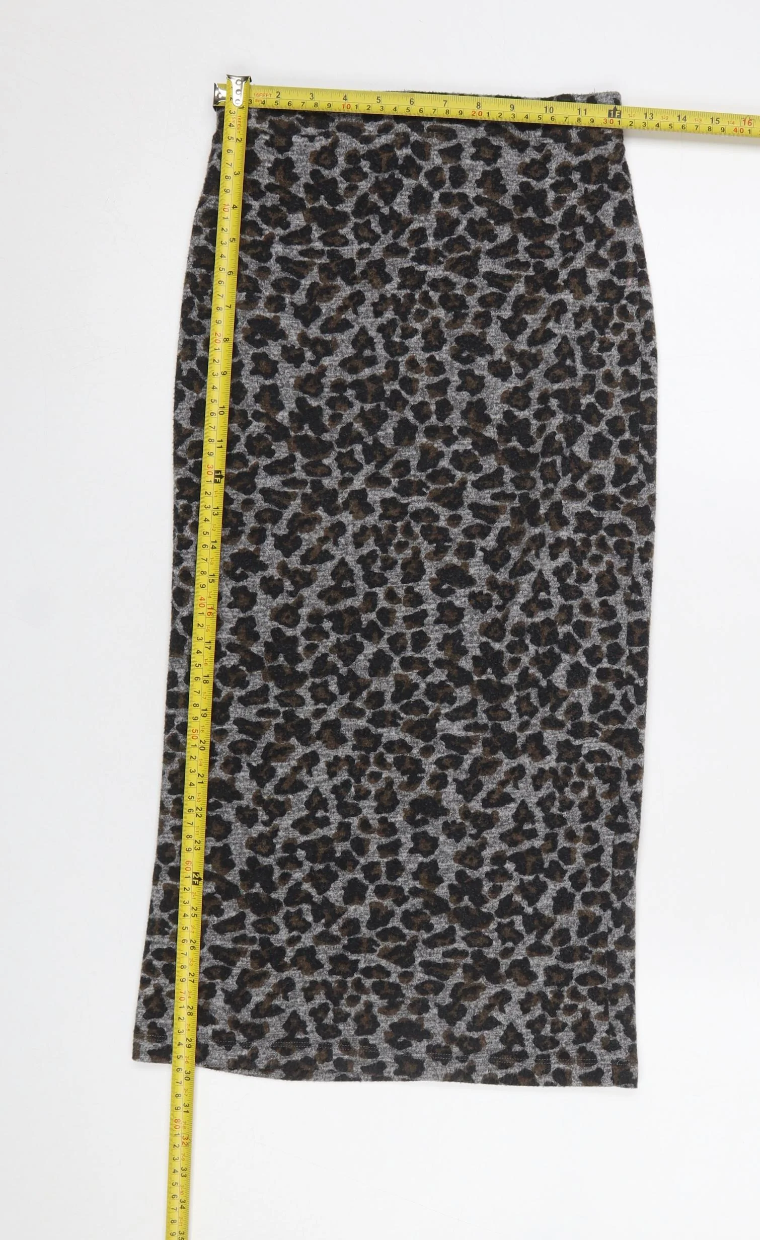 Topshop Women’s Grey Leopard Print Cotton Pencil Midi Skirt Size 8 - Image 2