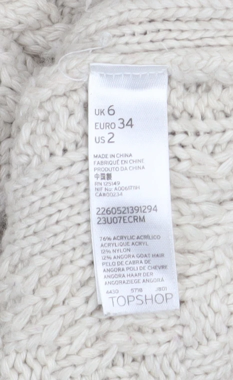 Topshop Women’s Ivory Cable Knit Cardigan UK 6 Long Sleeve V-Neck - Image 4
