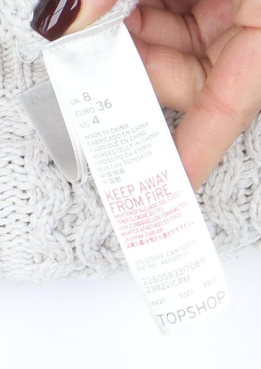 Topshop Women’s Ivory Cable-Knit Mock Neck Jumper Size 8 - Image 4