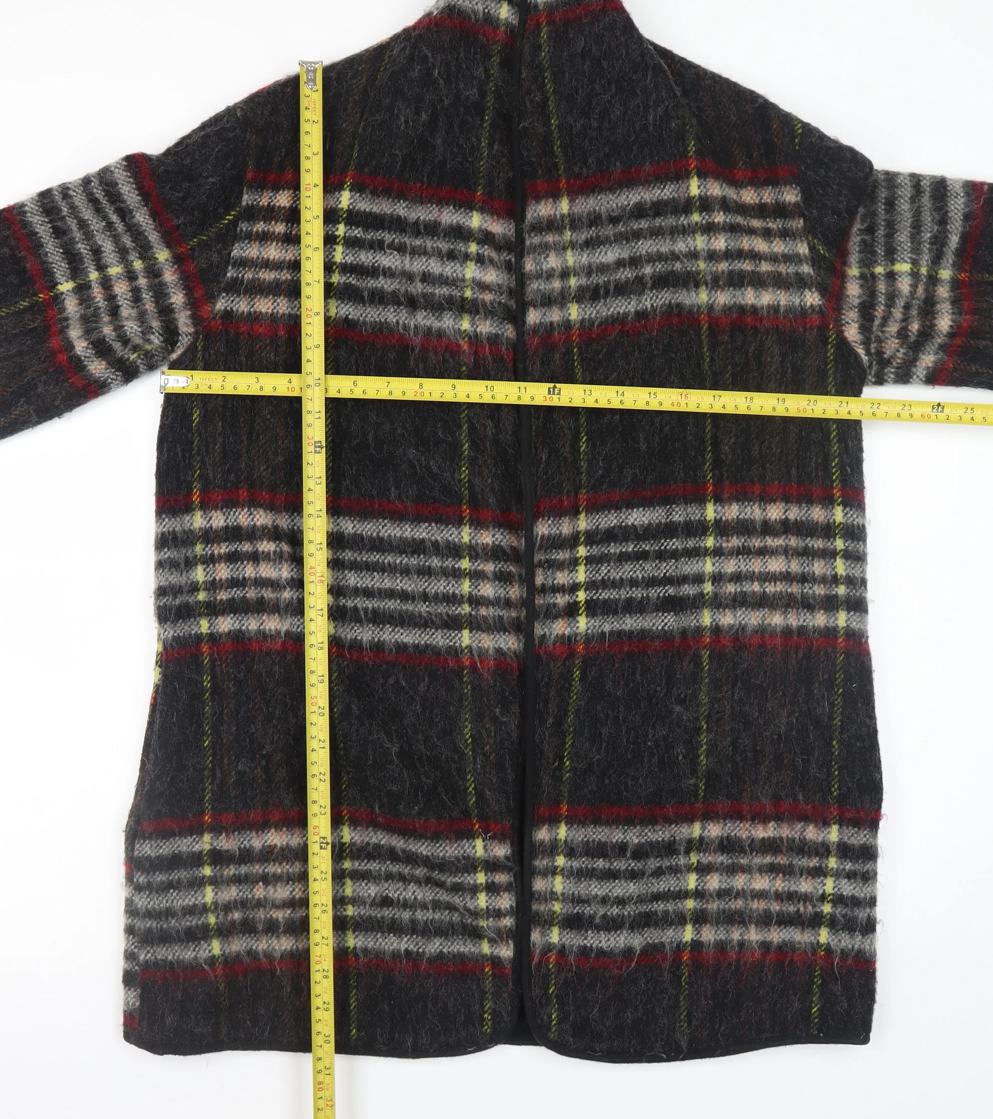 Topshop Women’s Multicoloured Wool Blend Plaid Mid-Length Coat UK 6 - Image 2