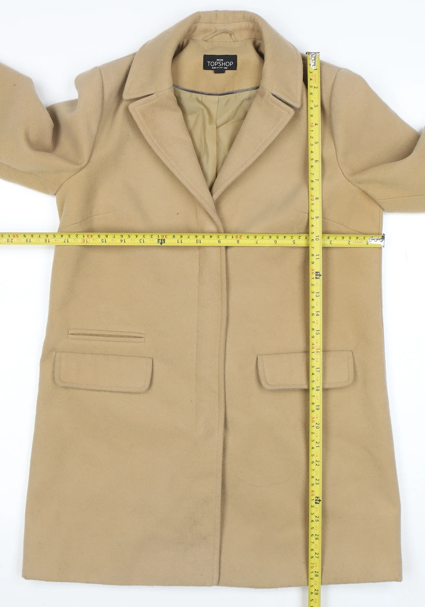 Topshop Women’s Petite Beige Wool Blend Mid-Length Coat Size 4 - Image 2