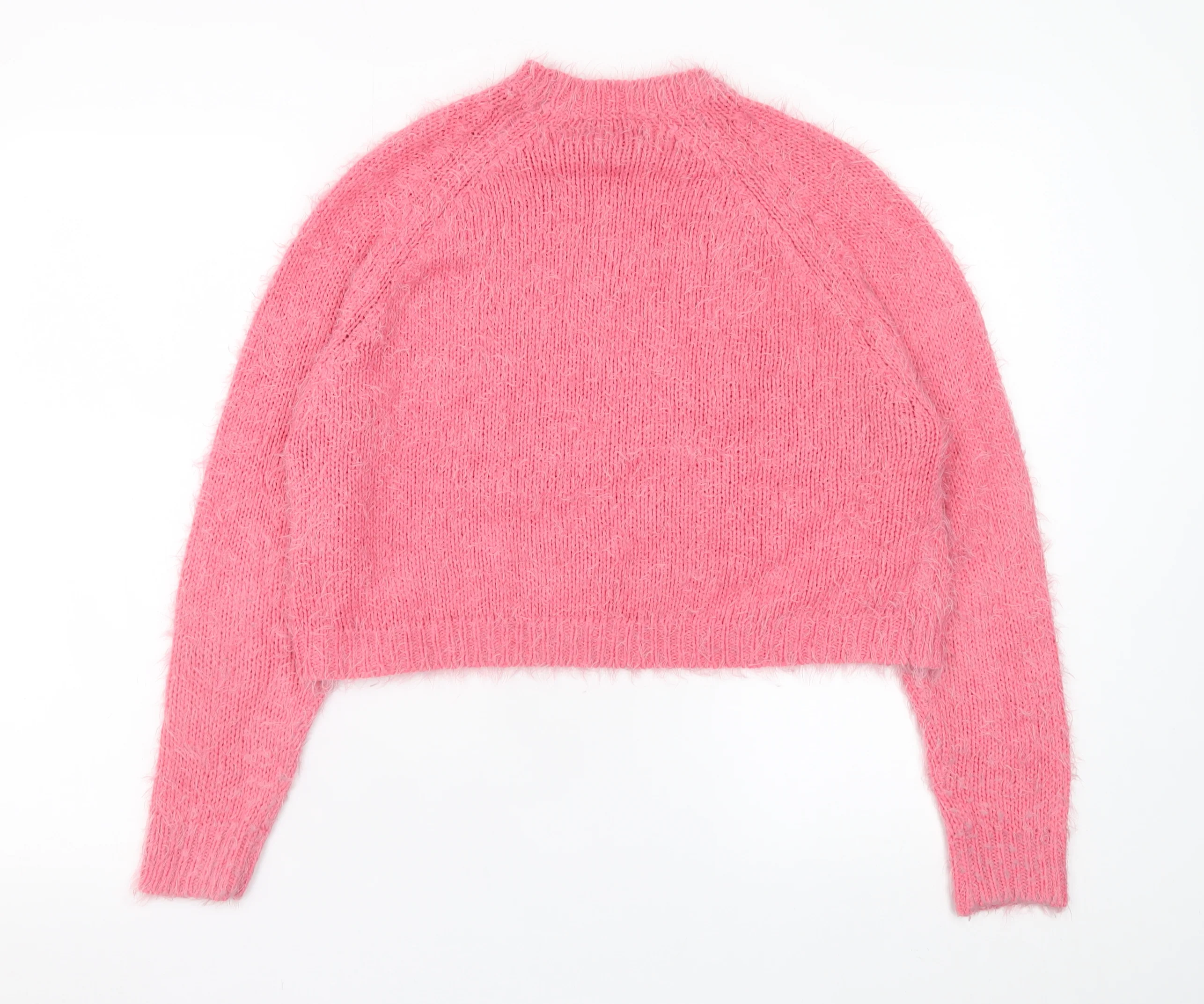 Topshop Women’s Pink Fuzzy Knit Crew Neck Jumper Size 10 - Image 3