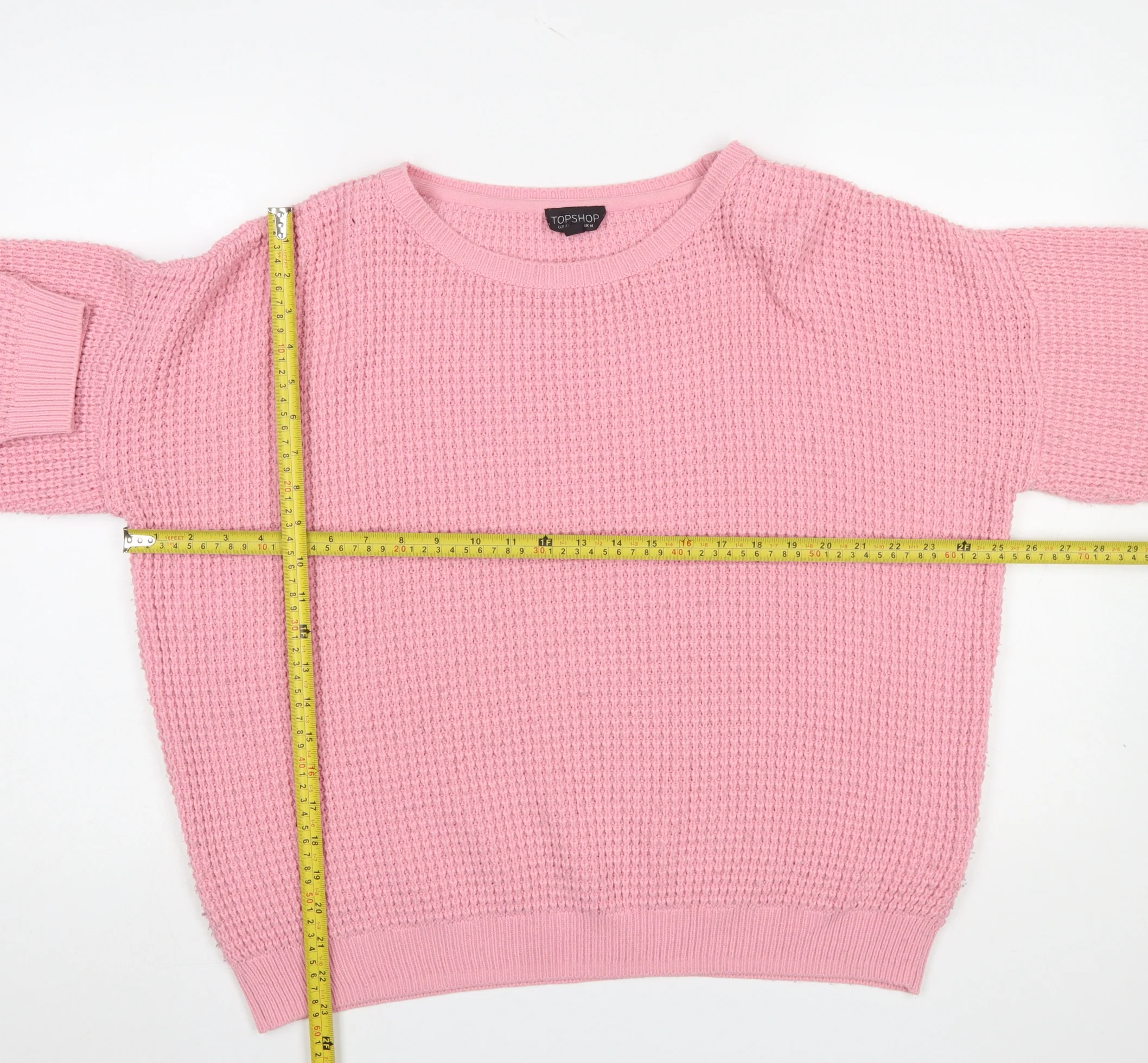 Topshop Women’s Pink Waffle Knit Crew Neck Jumper Size 14 - Image 2
