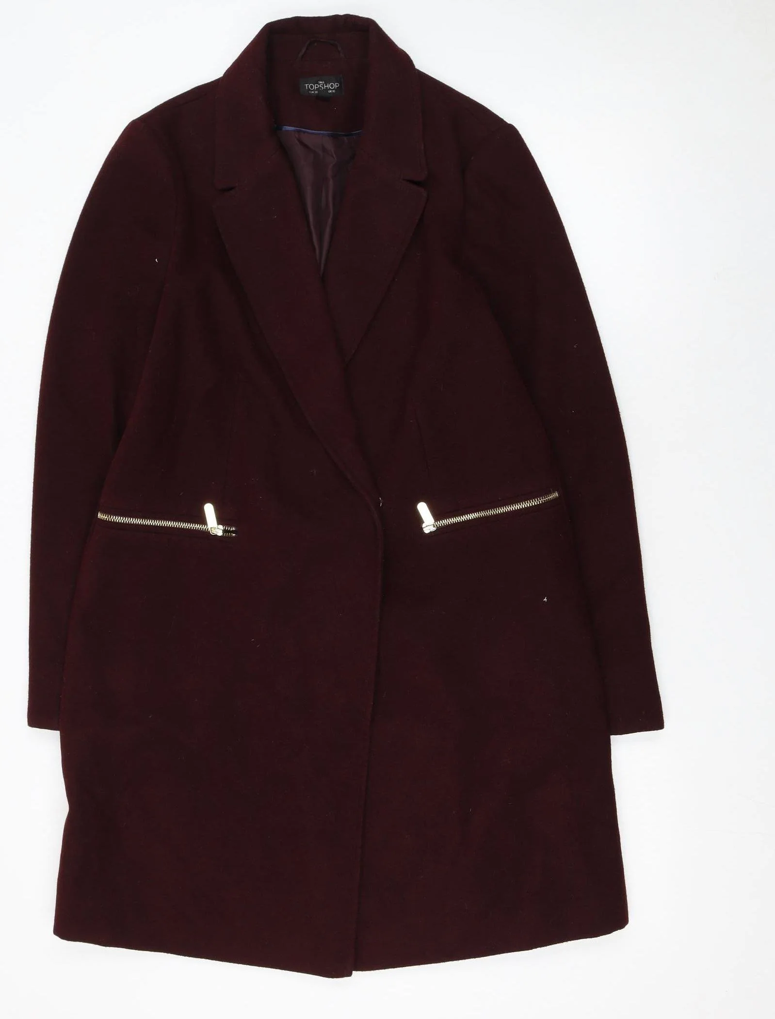 Topshop Women Tall Brown Wool Look Mid-Length Overcoat UK 10