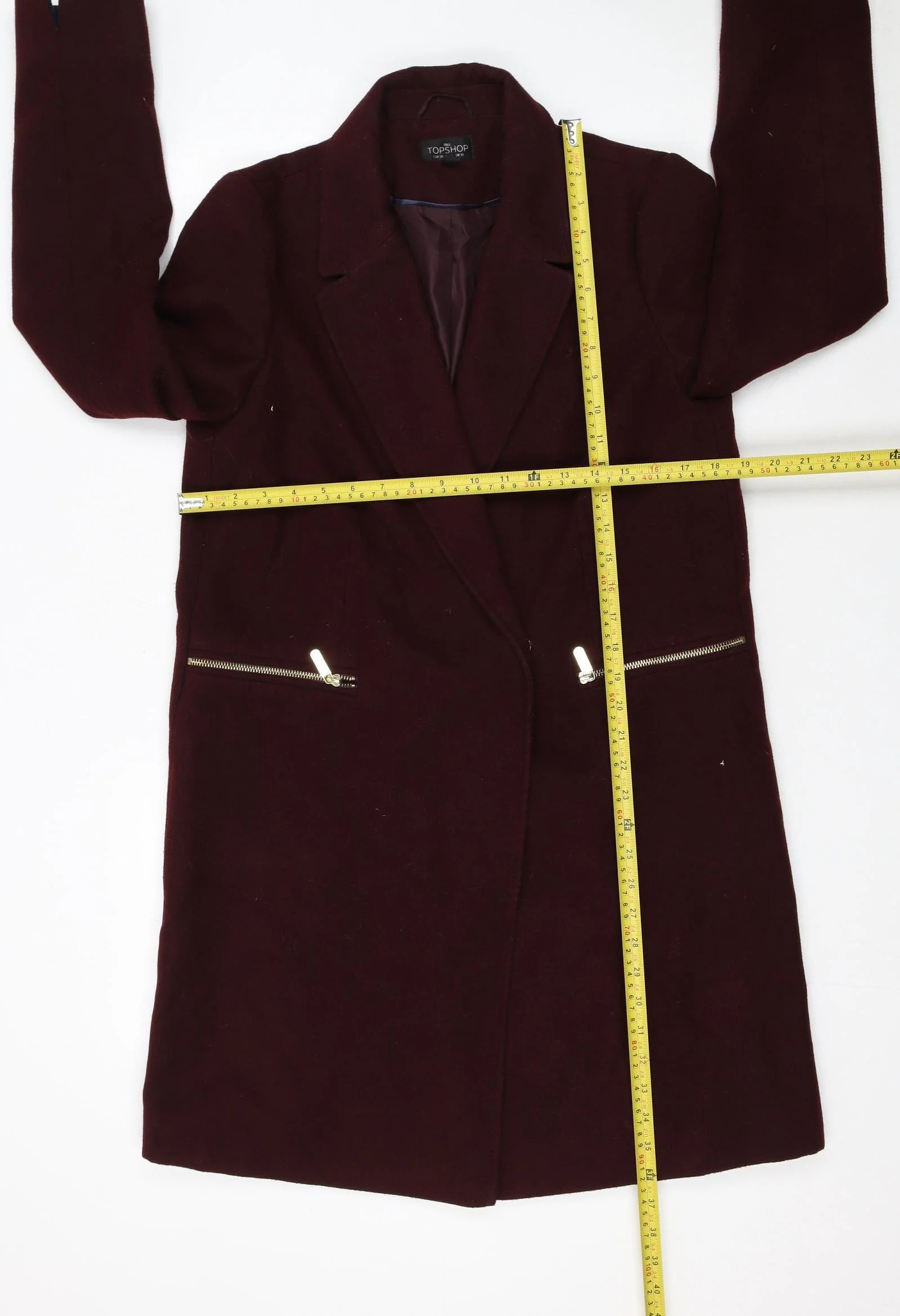 Topshop Women Tall Brown Wool Look Mid-Length Overcoat UK 10 - Image 2