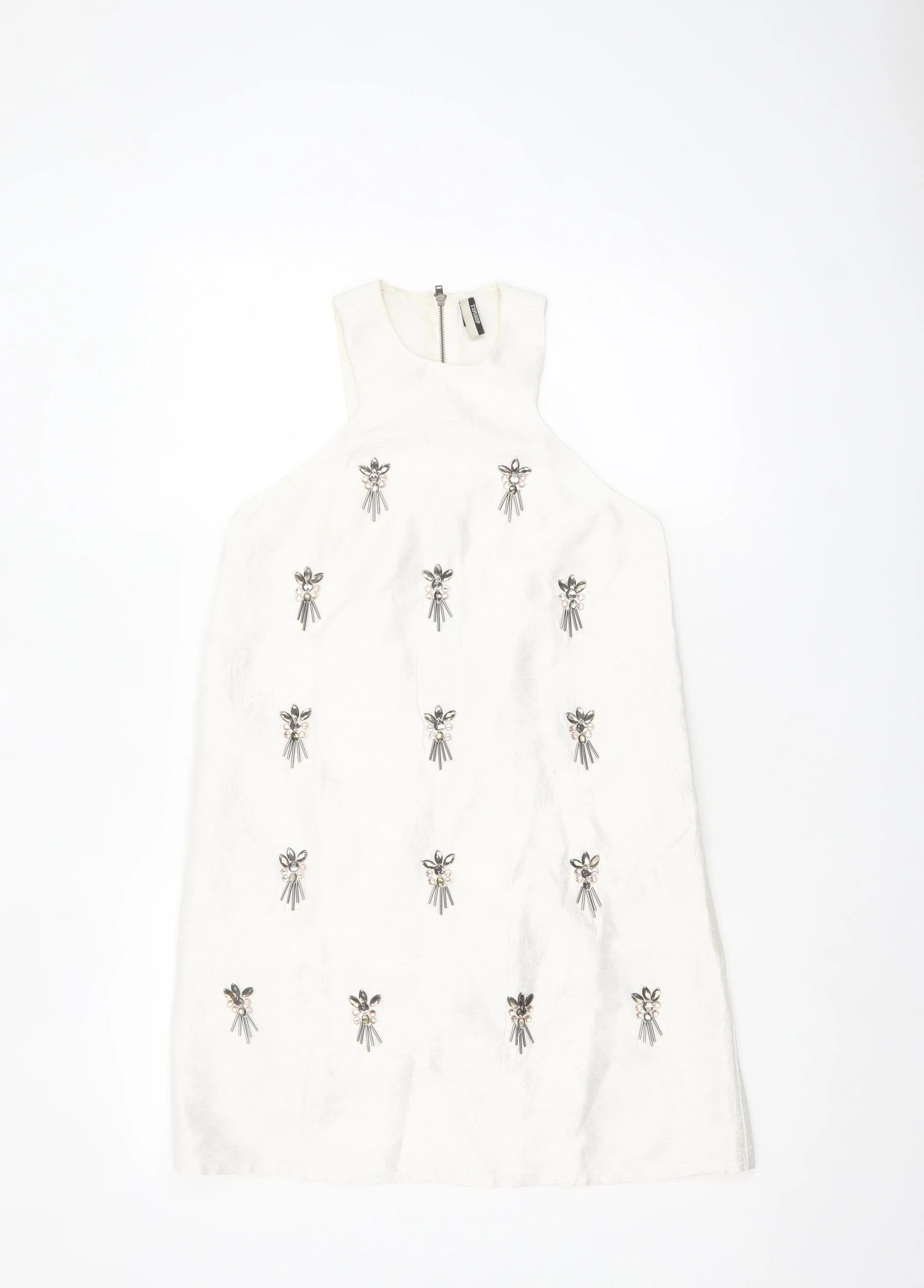 Topshop Women White Size 6 Sleeveless Beaded Shift Dress