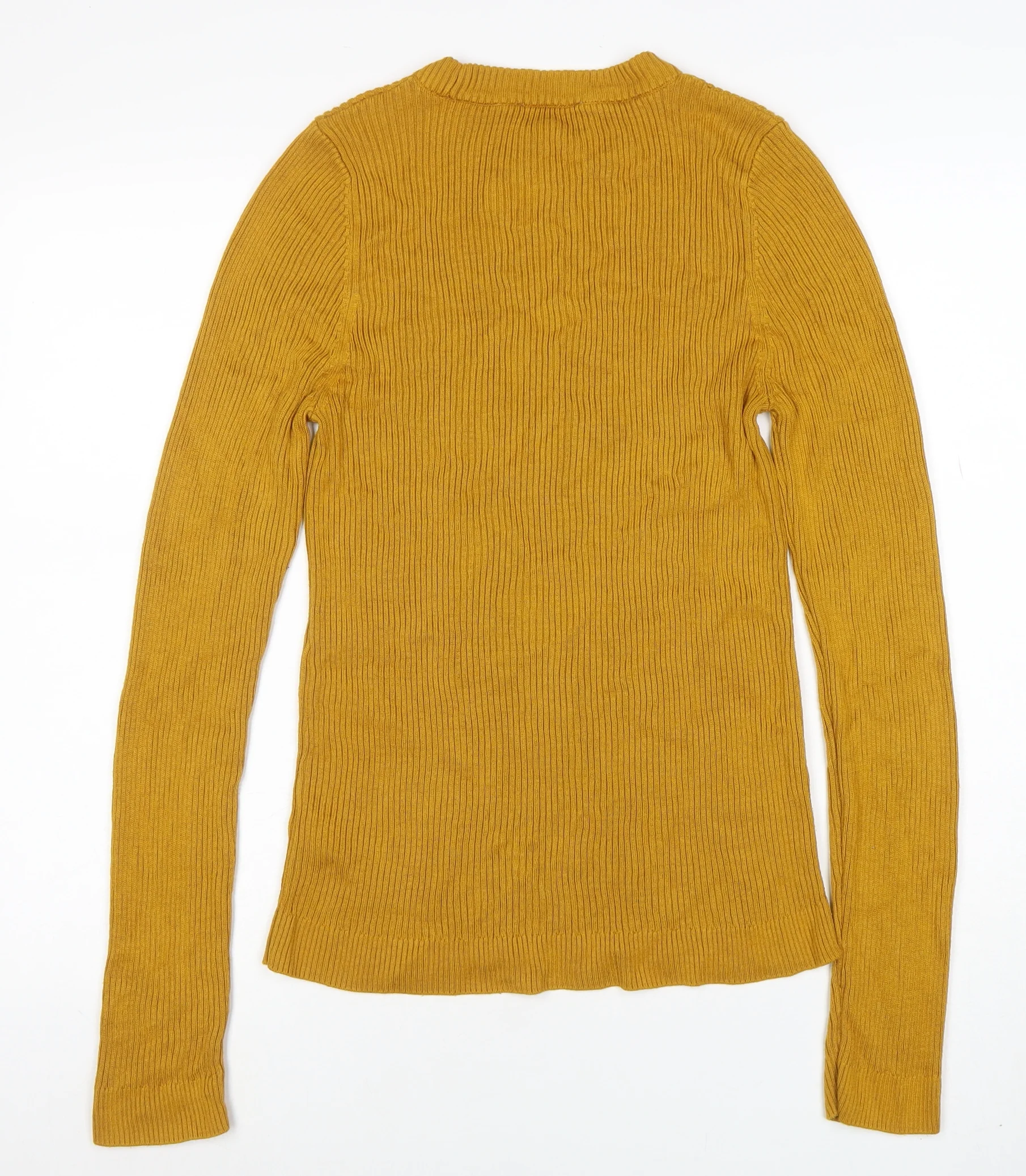 Topshop Women Yellow Ribbed Long Sleeve Slim Fit Pullover Jumper Size L - Image 3