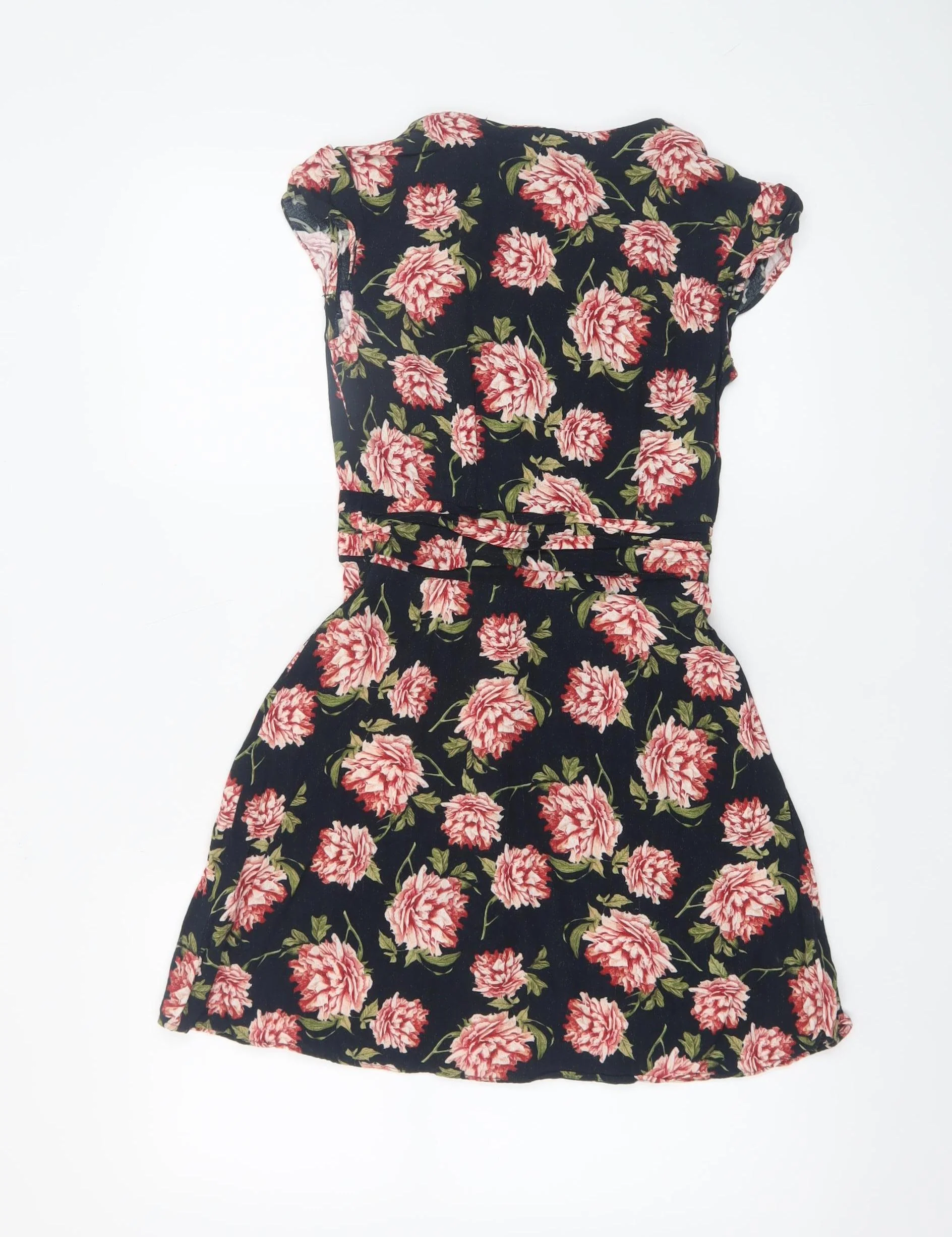Topshop Women's Black Floral Fit & Flare Dress UK 8 Short Sleeve - Image 3