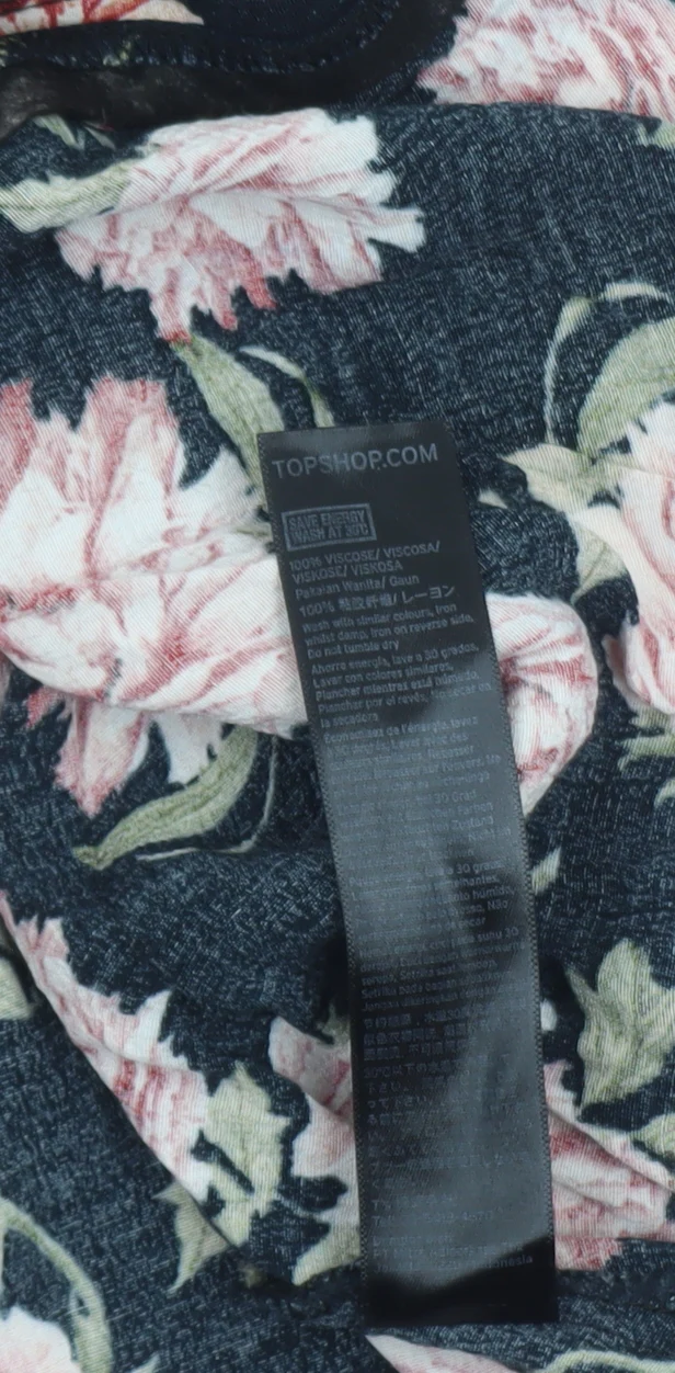 Topshop Women's Black Floral Fit & Flare Dress UK 8 Short Sleeve - Image 4