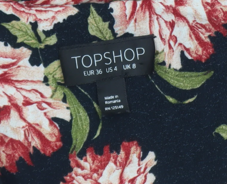 Topshop Women's Black Floral Fit & Flare Dress UK 8 Short Sleeve - Image 5