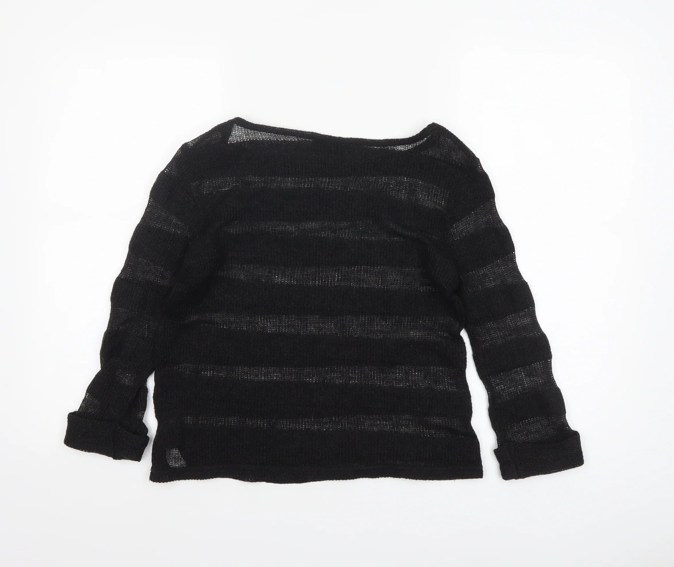 Topshop Women's Black Open-Knit Striped Jumper Size 10 - Image 3