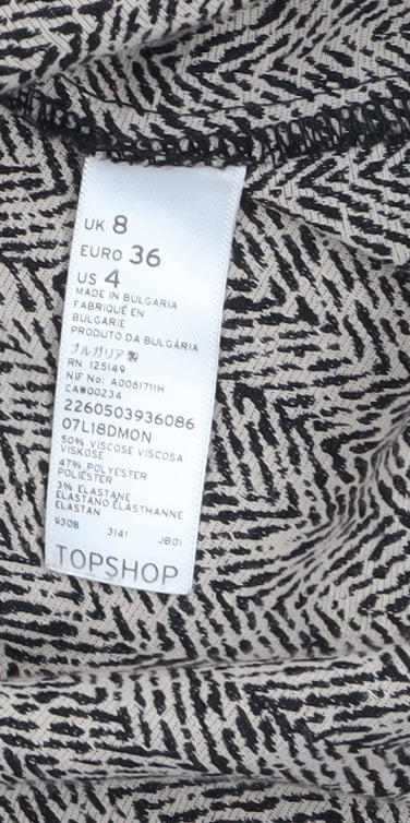 Topshop Womens Black & White Herringbone Long Coat UK 8 Viscose Blend - Image 4