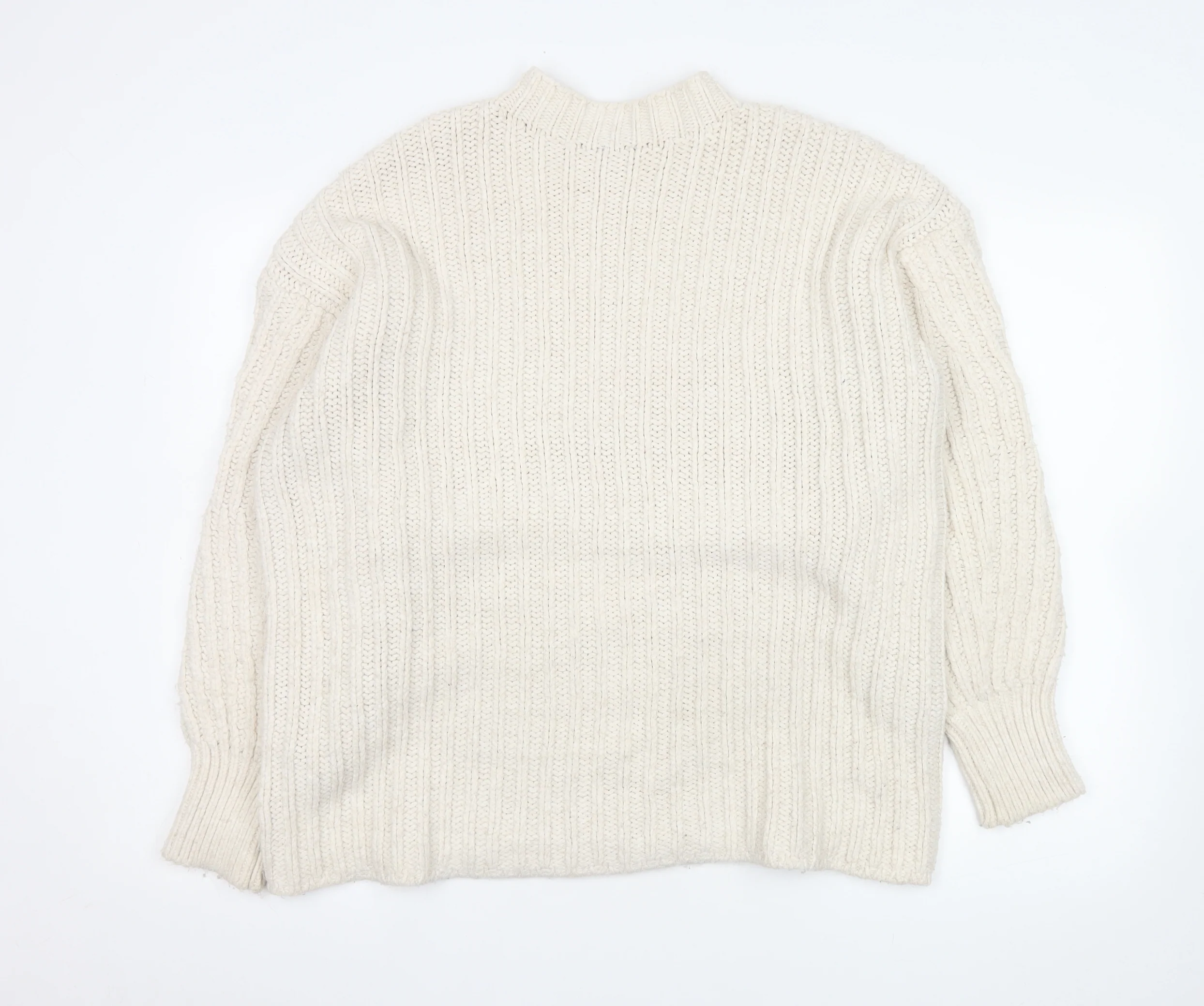 Topshop Women's Ivory Chunky-Knit Mock Neck Long Sleeve Jumper Size 10 - Image 3