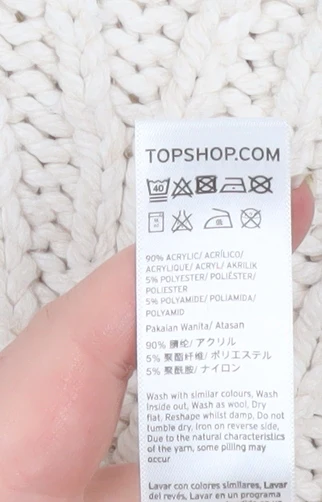 Topshop Women's Ivory Chunky-Knit Mock Neck Long Sleeve Jumper Size 10 - Image 5