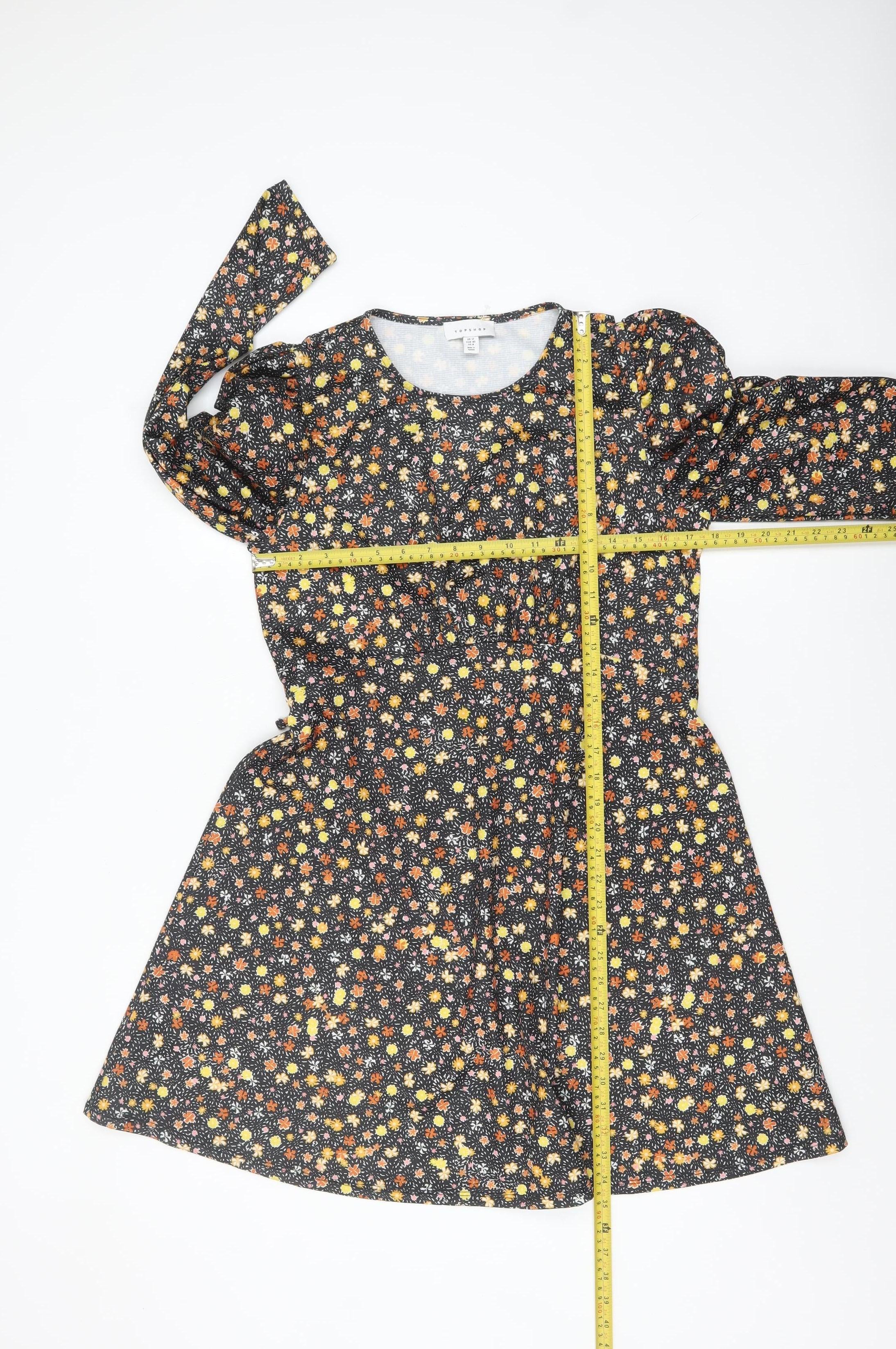Topshop Womens Multicoloured Floral A-Line Puff Sleeve Dress UK 12 - Image 2
