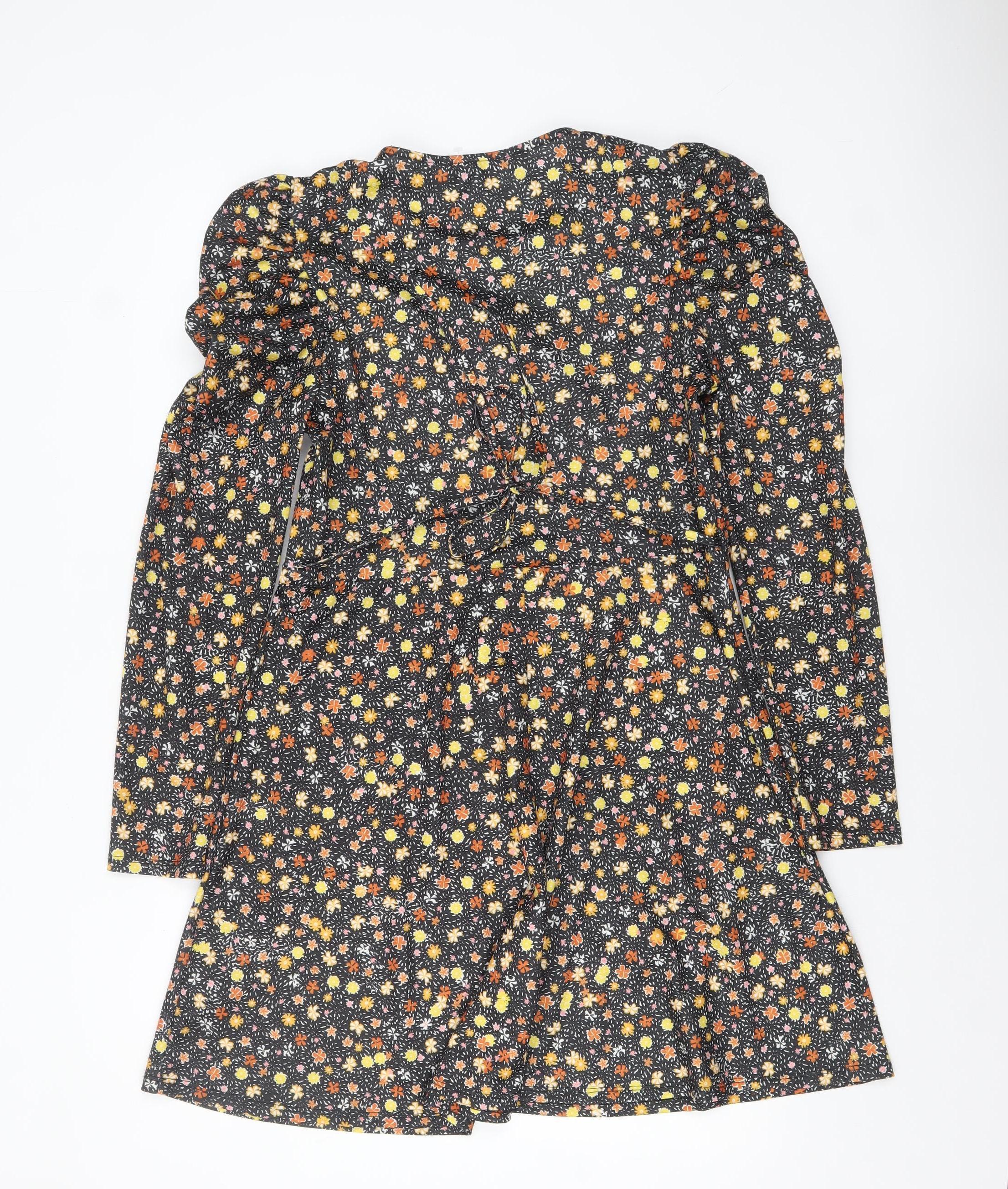 Topshop Womens Multicoloured Floral A-Line Puff Sleeve Dress UK 12 - Image 3
