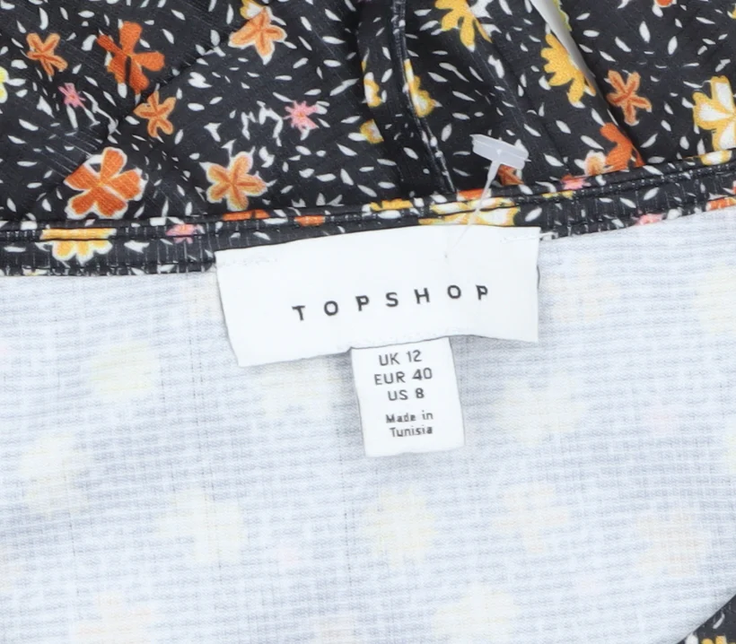 Topshop Womens Multicoloured Floral A-Line Puff Sleeve Dress UK 12 - Image 5