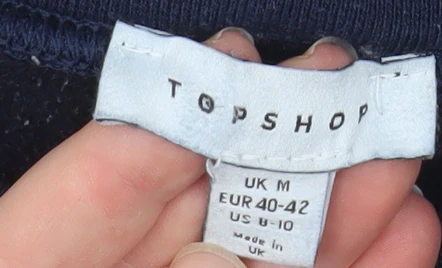 Topshop Women's Navy Pullover Sweatshirt M Alaska Embroidered Crew Neck - Image 4