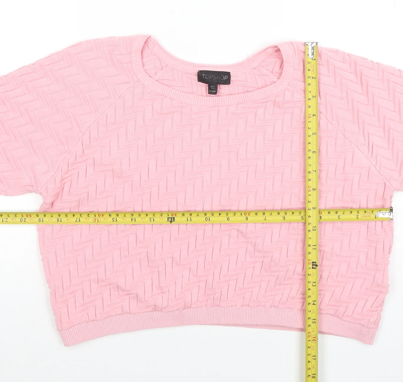 Topshop Women's Pink Cropped Knit T-Shirt Size 12 - Image 2
