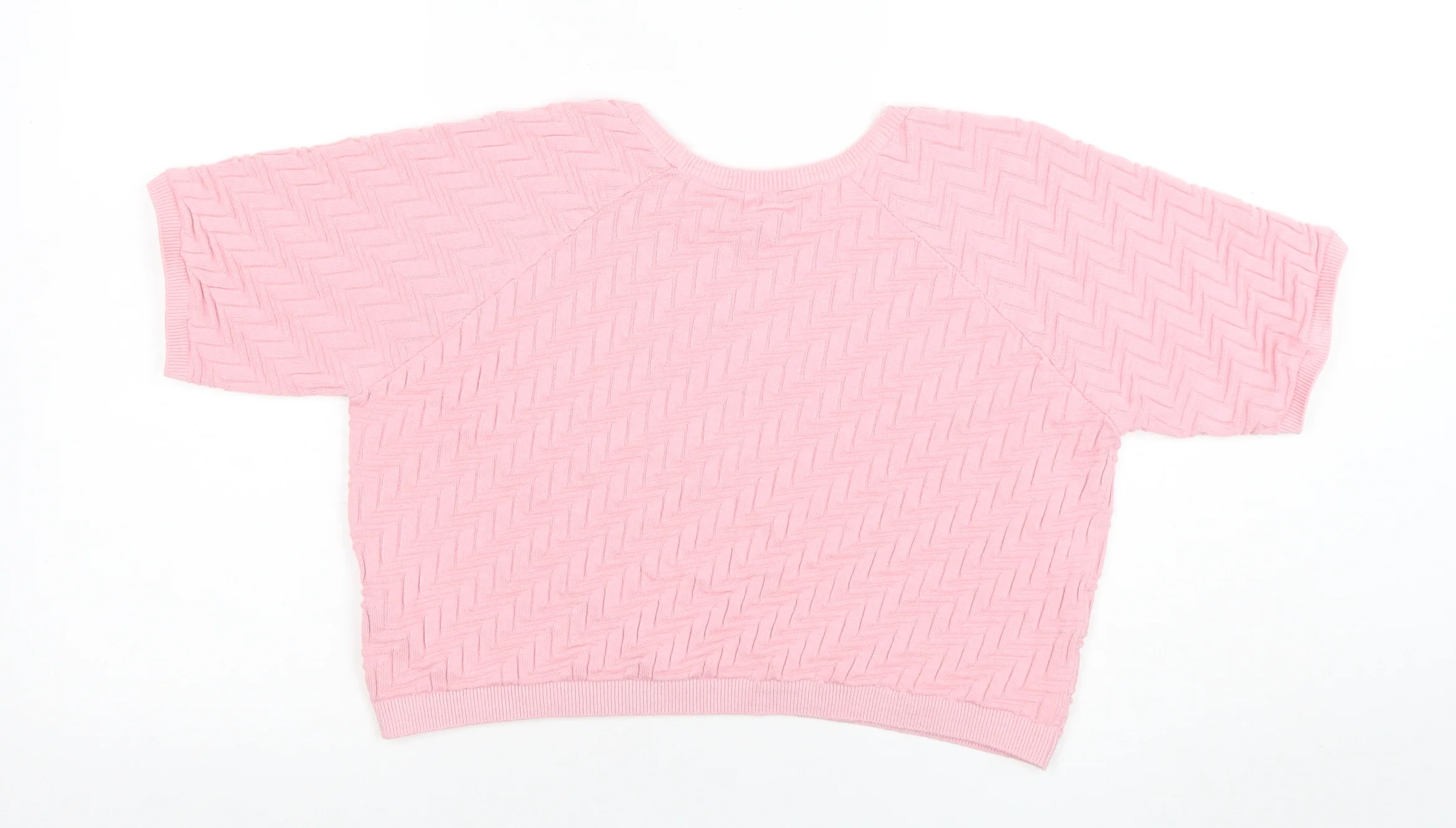 Topshop Women's Pink Cropped Knit T-Shirt Size 12 - Image 3