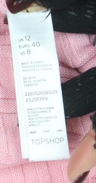Topshop Women's Pink Cropped Knit T-Shirt Size 12 - Image 4