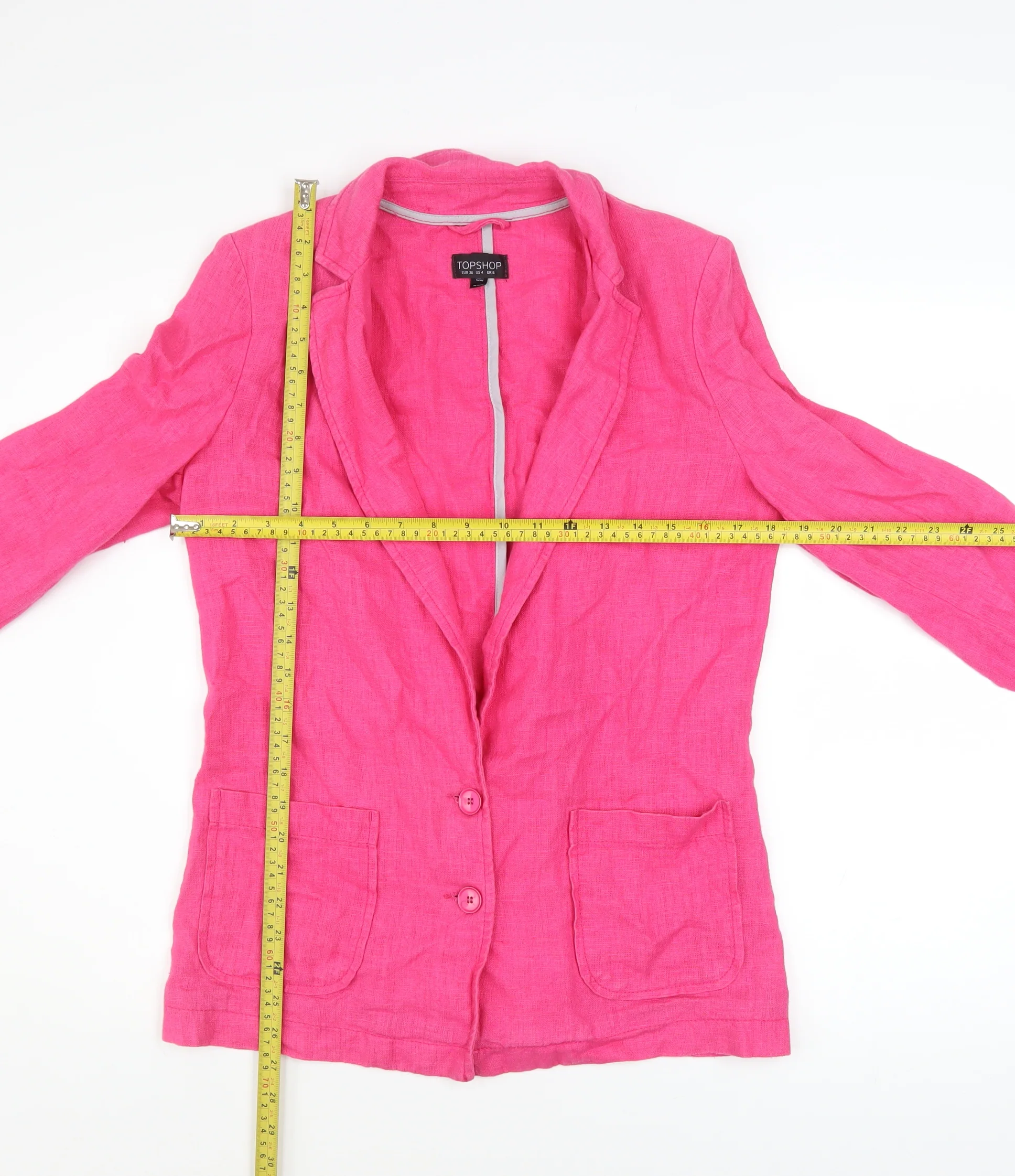 Topshop Women's Pink Linen Blazer Jacket UK 8 3/4 Sleeve - Image 2