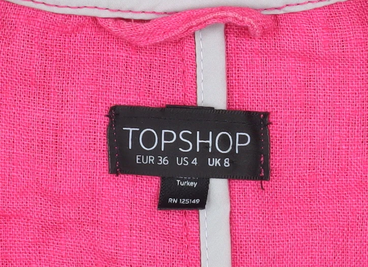 Topshop Women's Pink Linen Blazer Jacket UK 8 3/4 Sleeve - Image 4