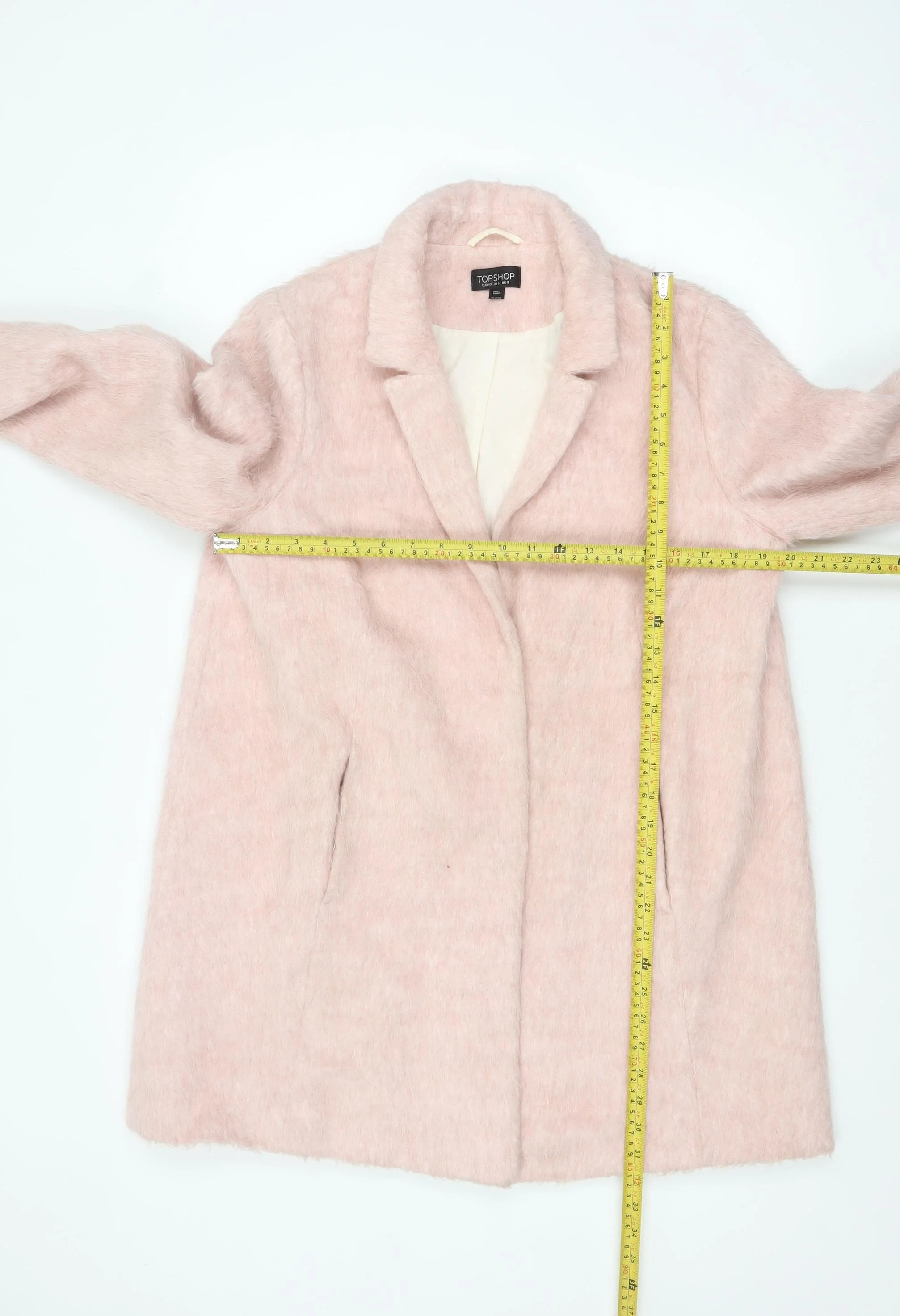 Topshop Womens Pink Long Sleeve Mid-Length Wool Blend Overcoat UK 12 - Image 2