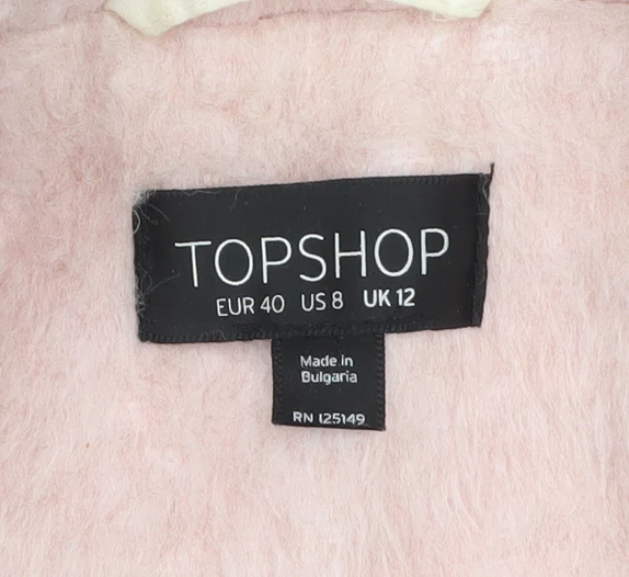 Topshop Womens Pink Long Sleeve Mid-Length Wool Blend Overcoat UK 12 - Image 5