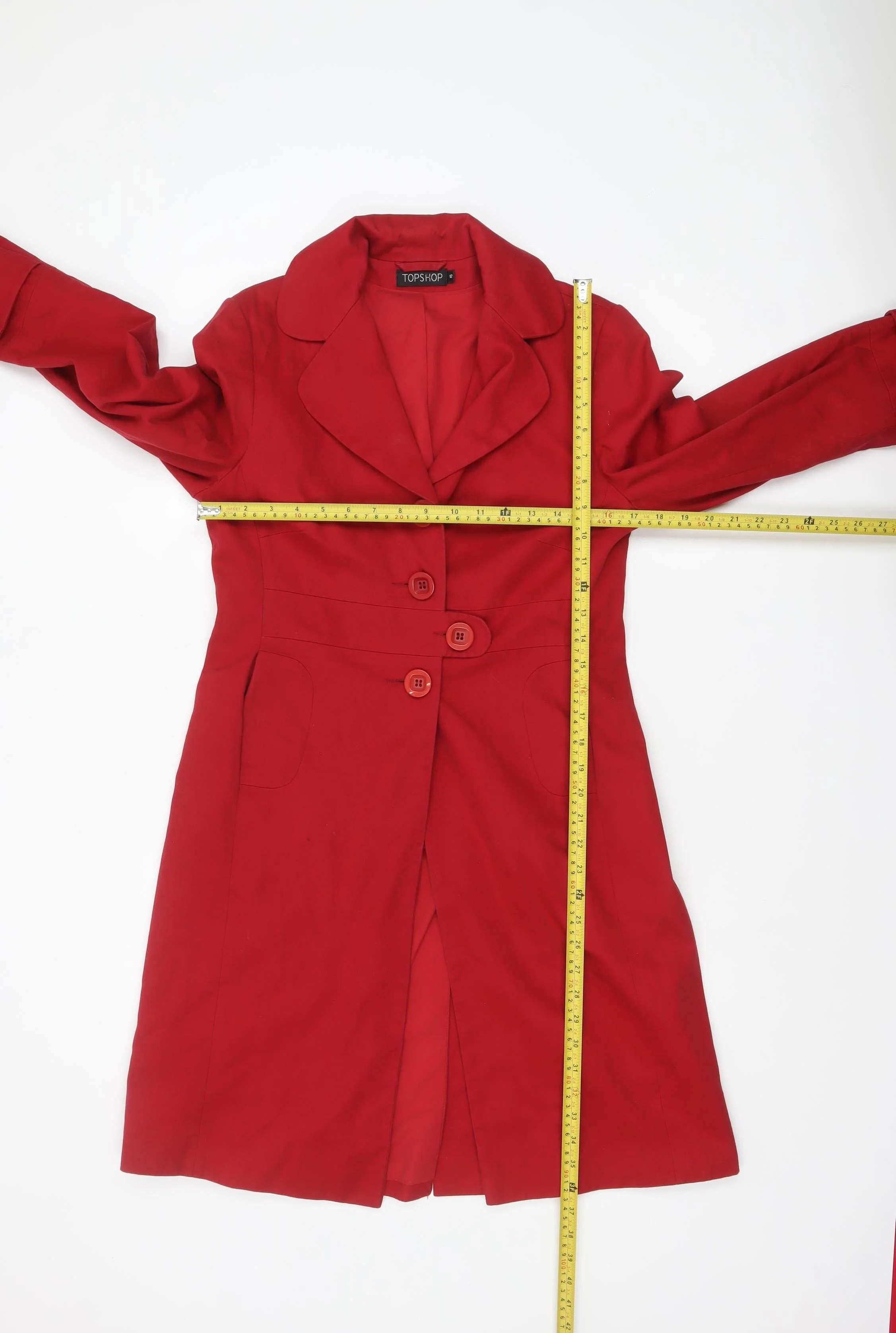 Topshop Women's Red Cotton Mid-Length Trench Coat Size 12 - Image 2