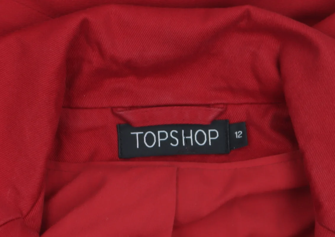 Topshop Women's Red Cotton Mid-Length Trench Coat Size 12 - Image 4