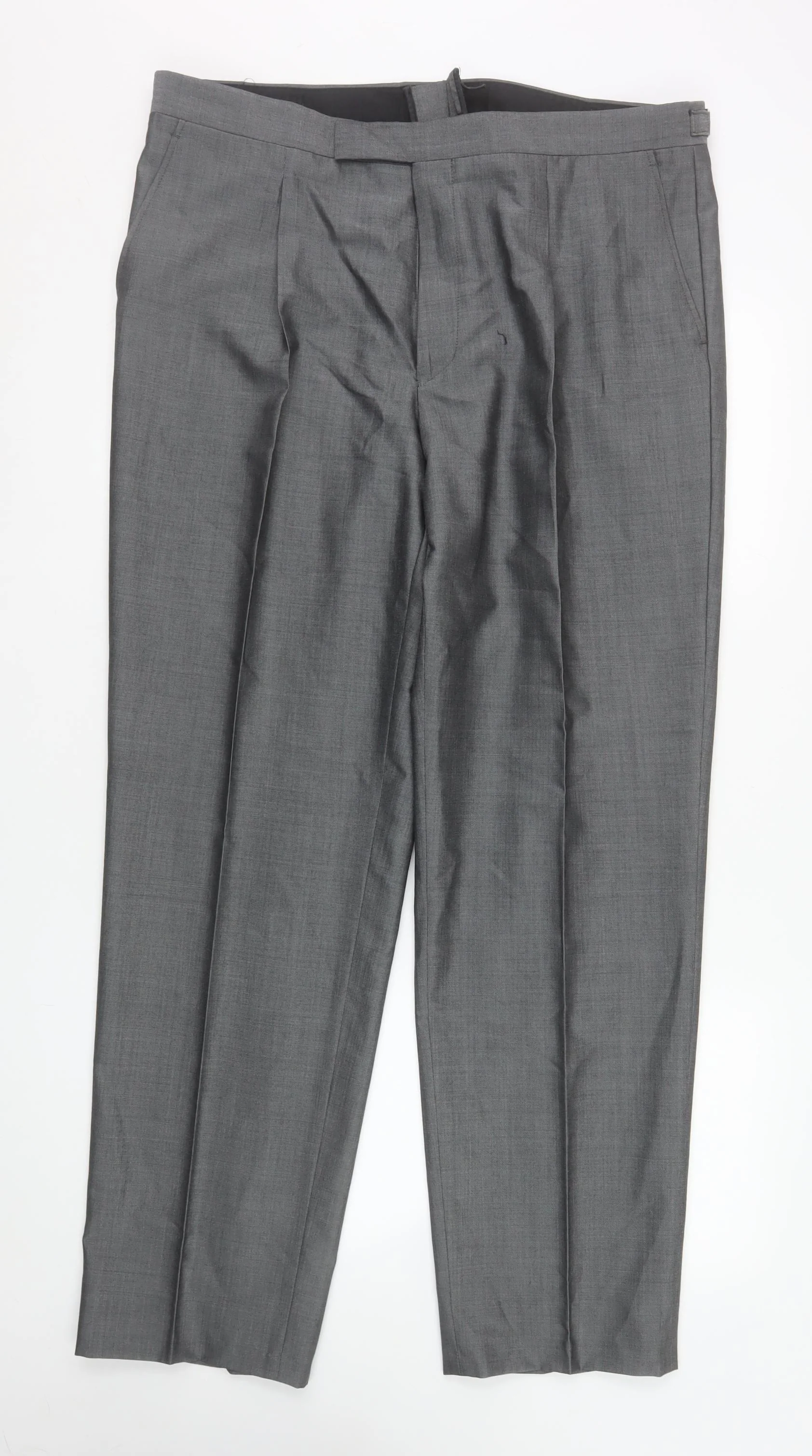 Torre Men's Grey 38R Wool Blend Pleated Formal Dress Trousers - Image 2
