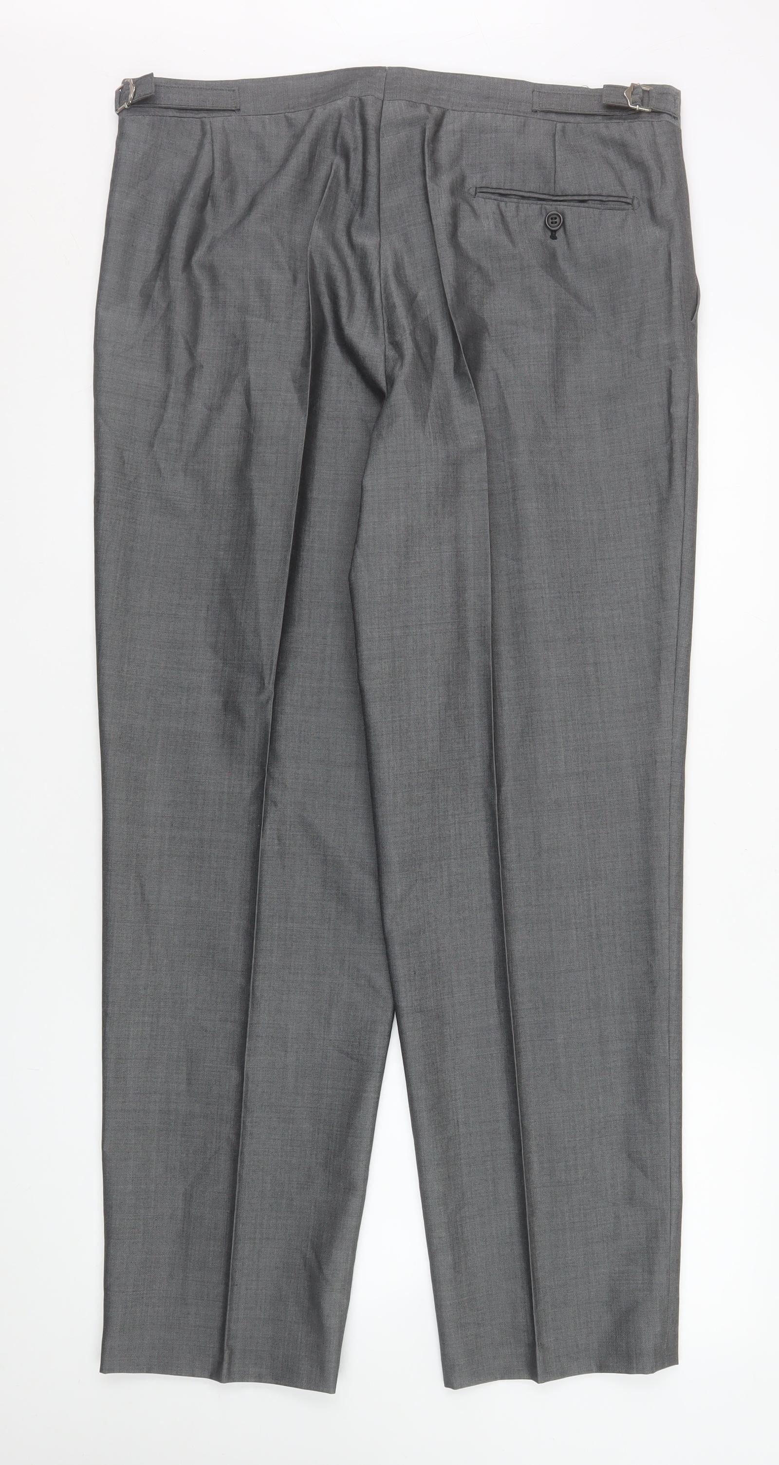 Torre Men's Grey 38R Wool Blend Pleated Formal Dress Trousers - Image 3