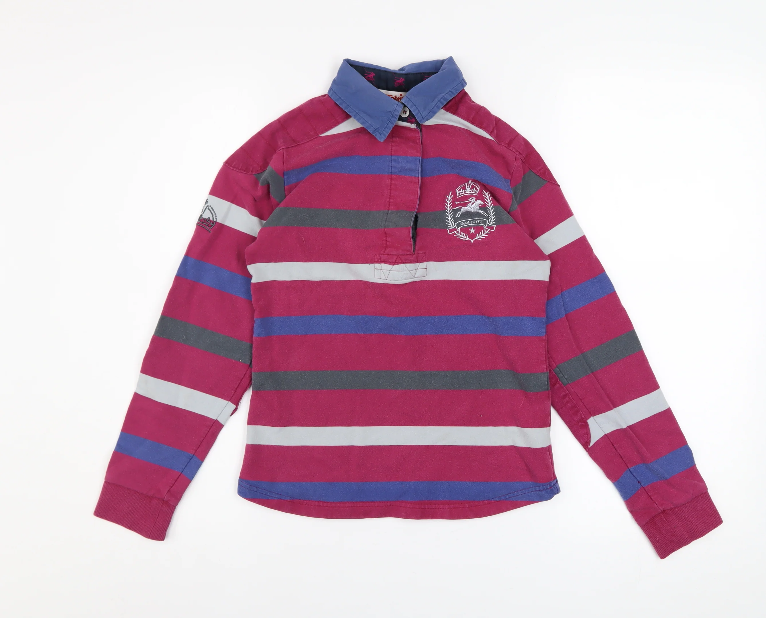 Tottie Womens XS Multicoloured Striped Polo Shirt Long Sleeve Cotton