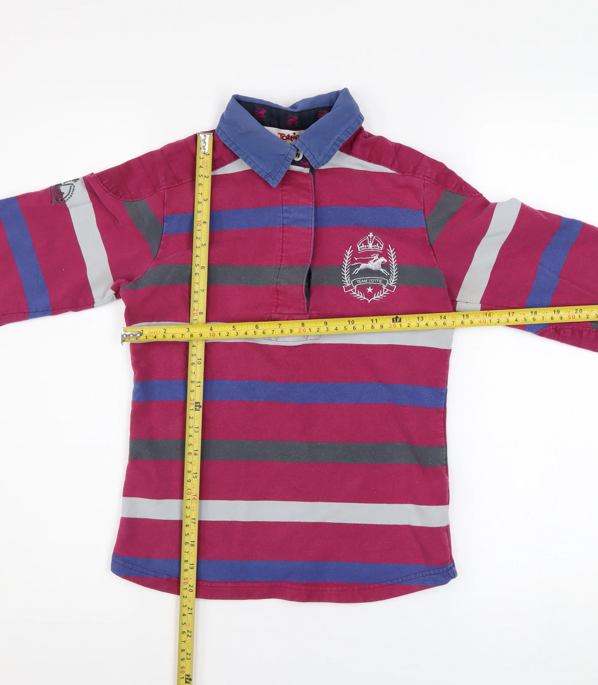 Tottie Womens XS Multicoloured Striped Polo Shirt Long Sleeve Cotton - Image 2