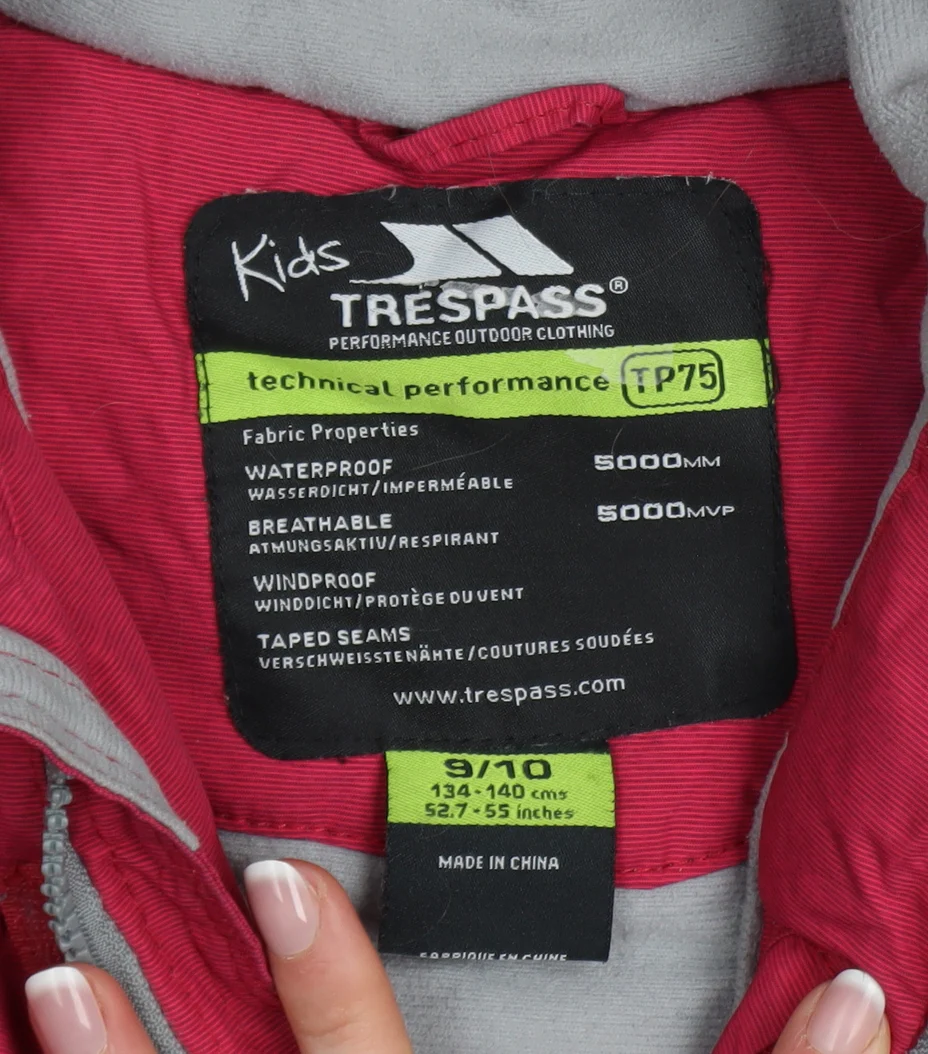 Trespass Girls Pink & Blue Waterproof Hooded Puffer Jacket 9-10 Years - Image 4