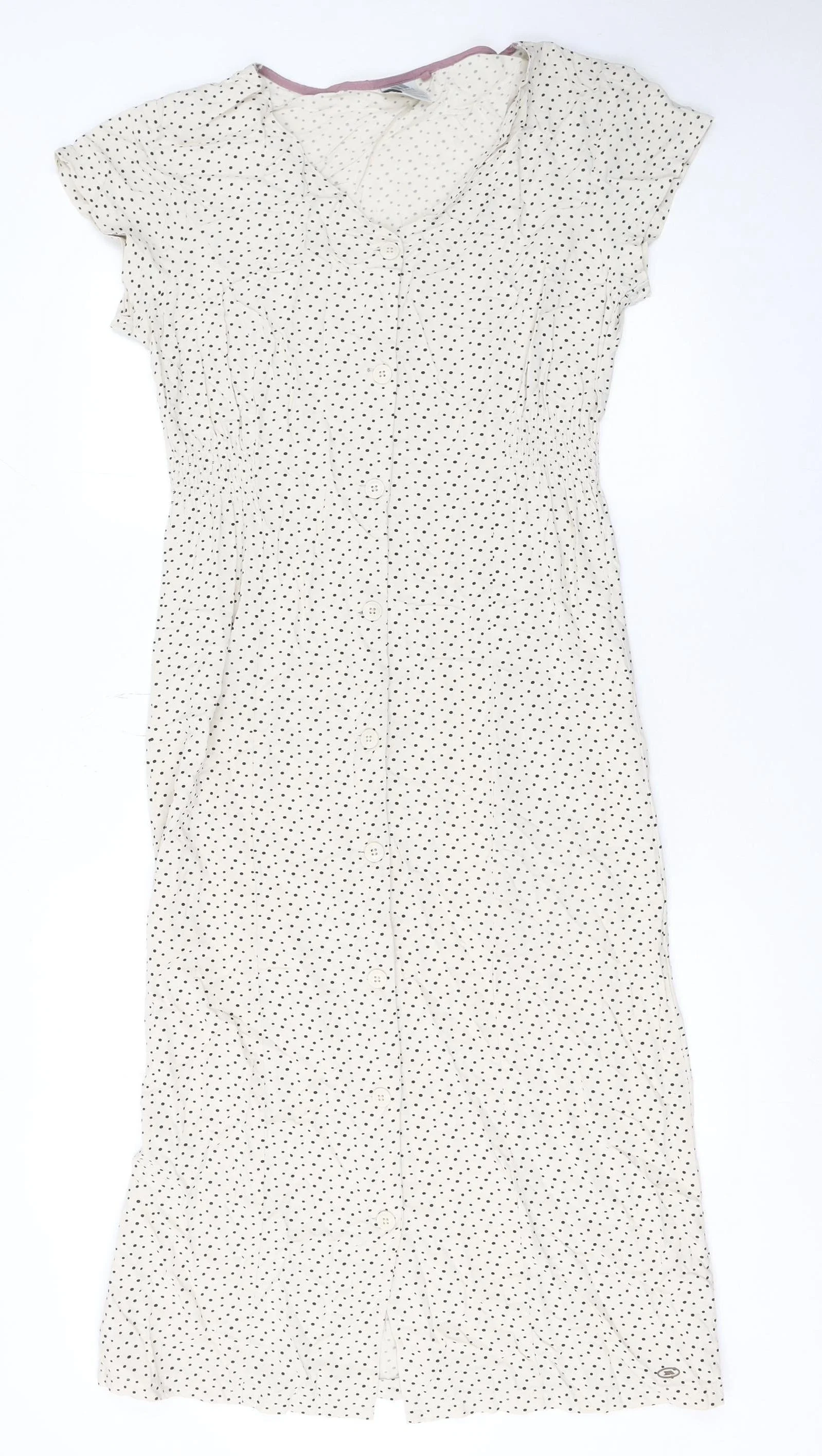 Trespass Womens Ivory Polka Dot Shirt Dress Size 10 Summer Midi