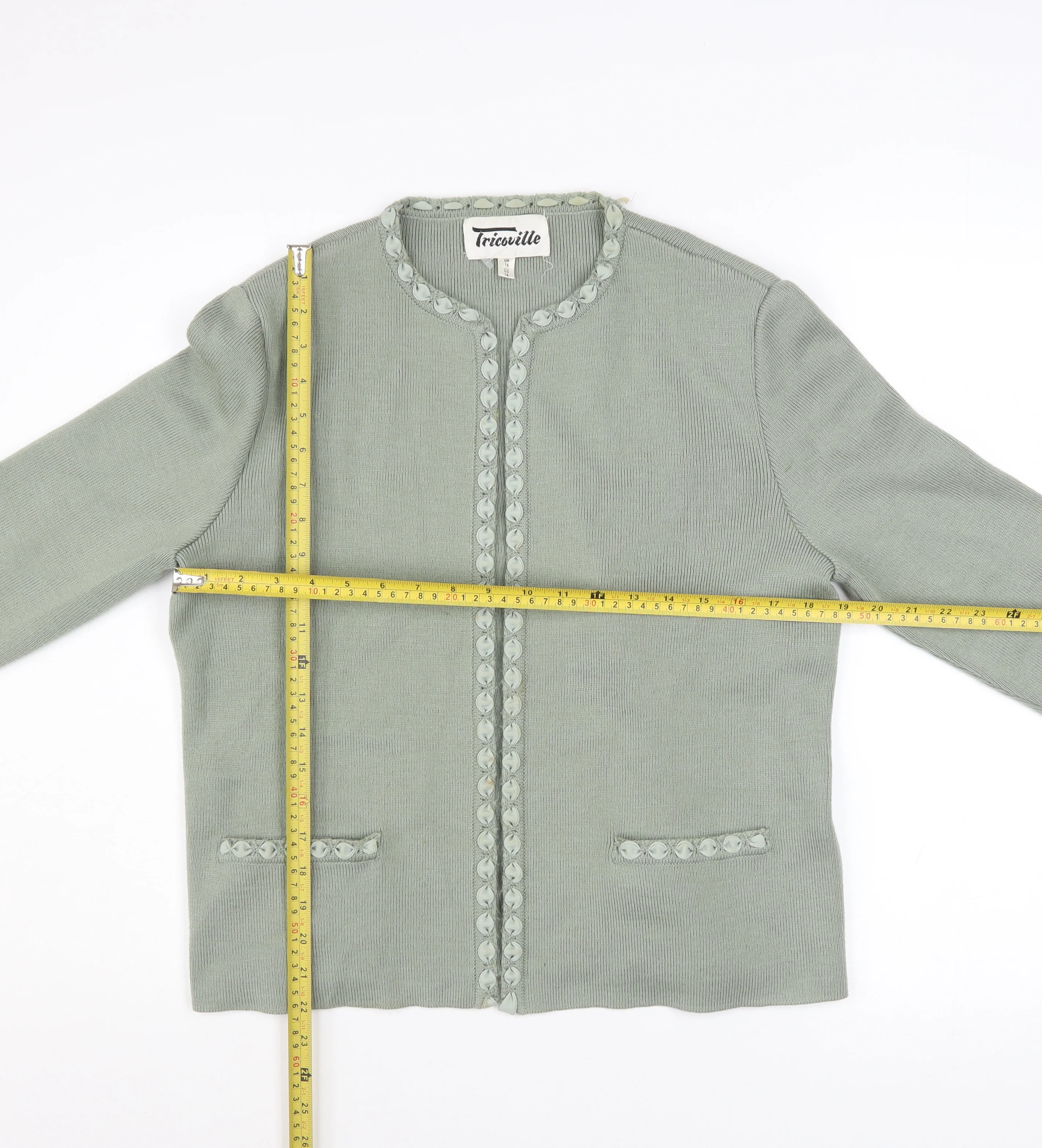 Tricoville Women’s Green Cardigan UK 16 Classic Knit Long Sleeve - Image 2