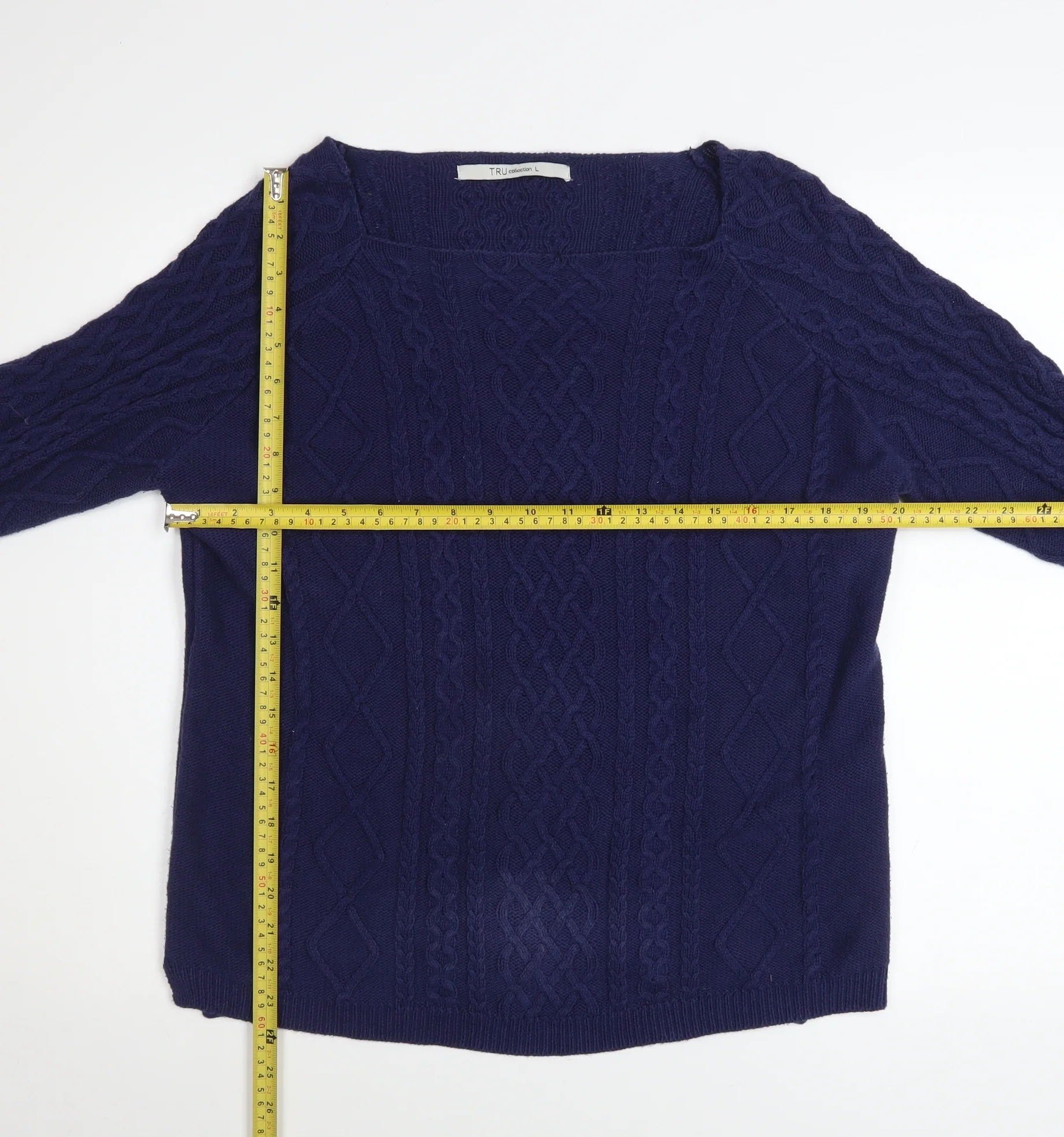 TRU Collection Women's Blue Cotton Cable-Knit Jumper Size L - Image 2
