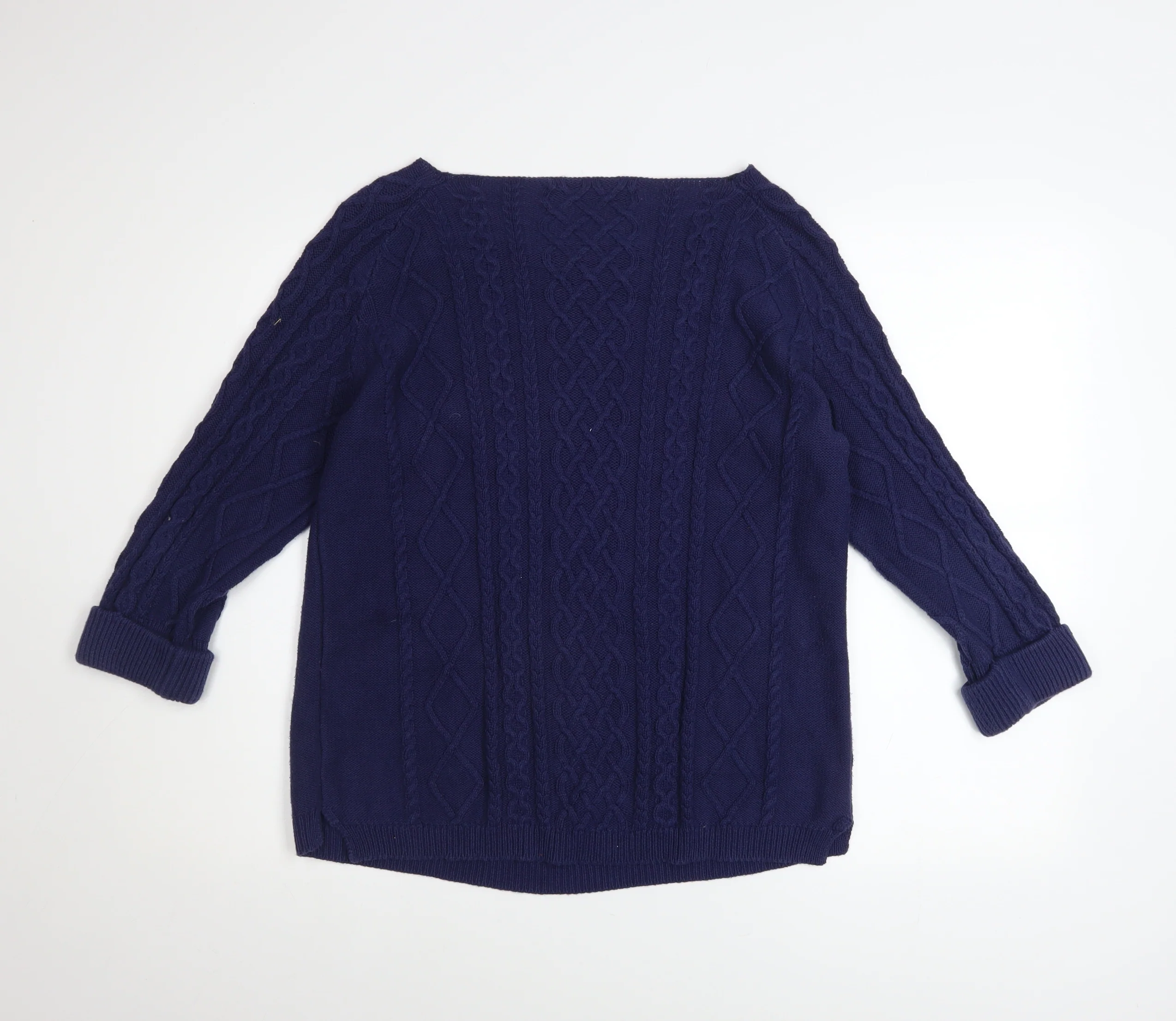 TRU Collection Women's Blue Cotton Cable-Knit Jumper Size L - Image 3