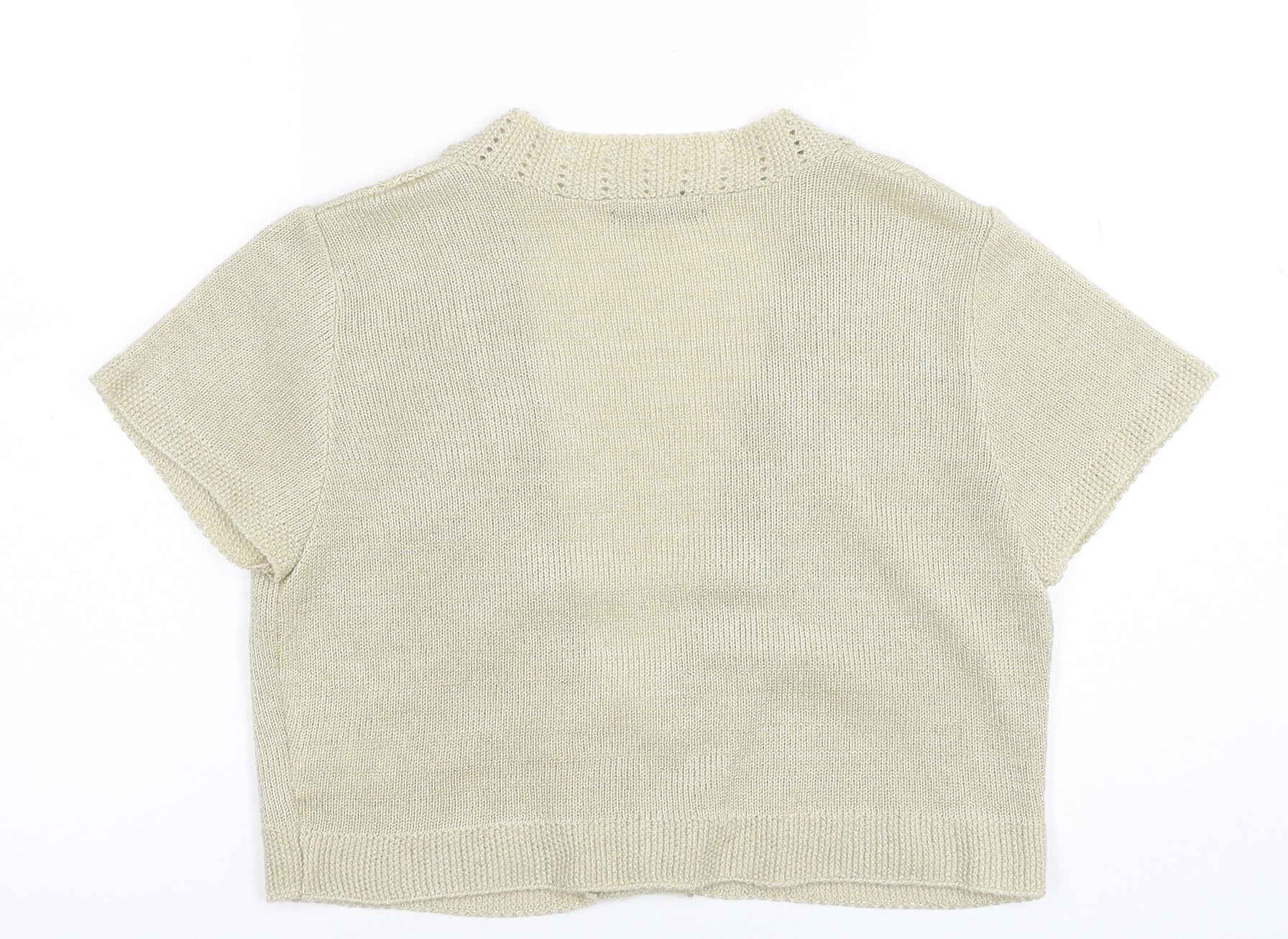 True Womens Beige Short Sleeve V-Neck Knit Cardigan Size 16 - Image 3