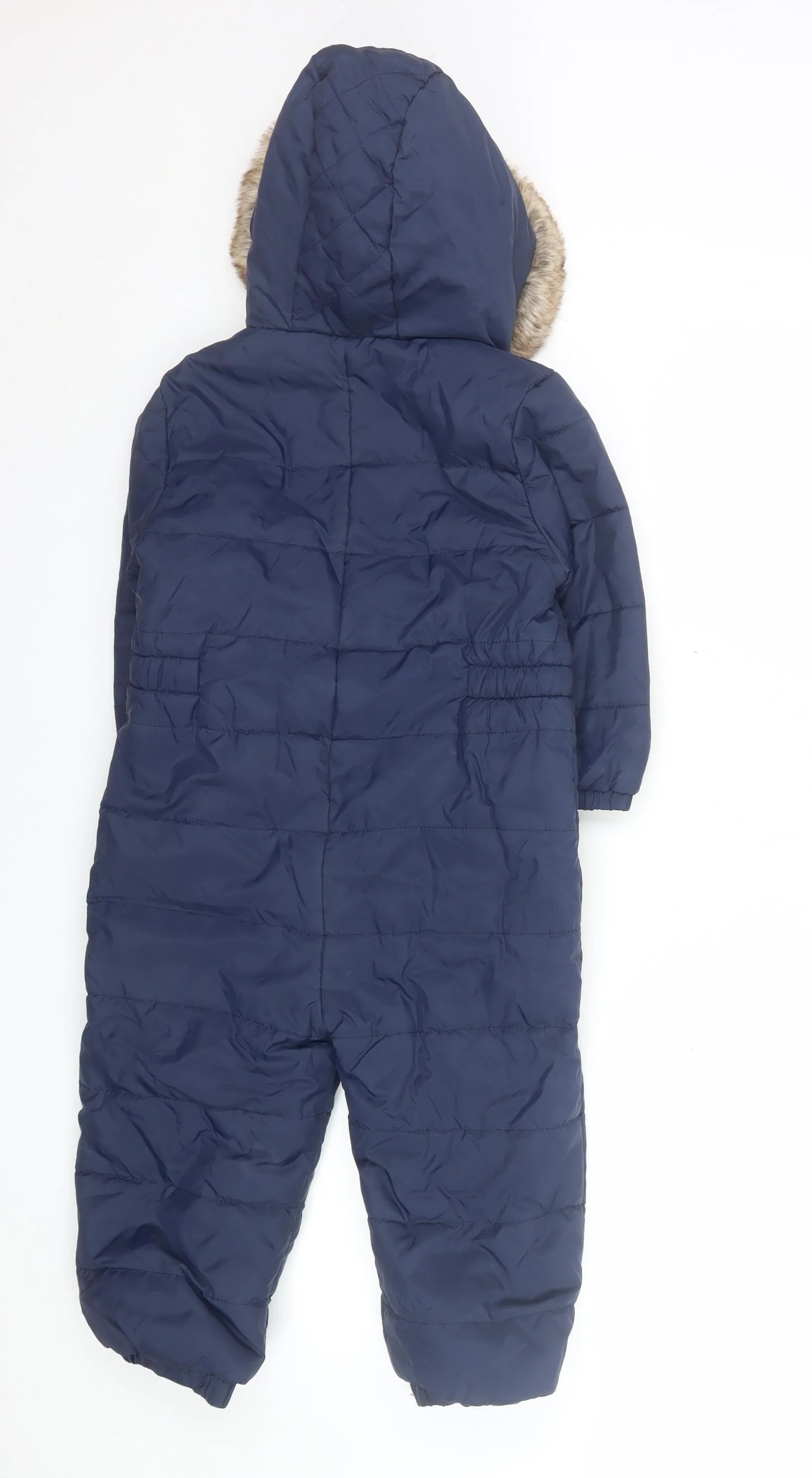 Tu Boys Blue Hooded Puffer Snowsuit 2-3 Years Faux Fur Trim Winter - Image 3
