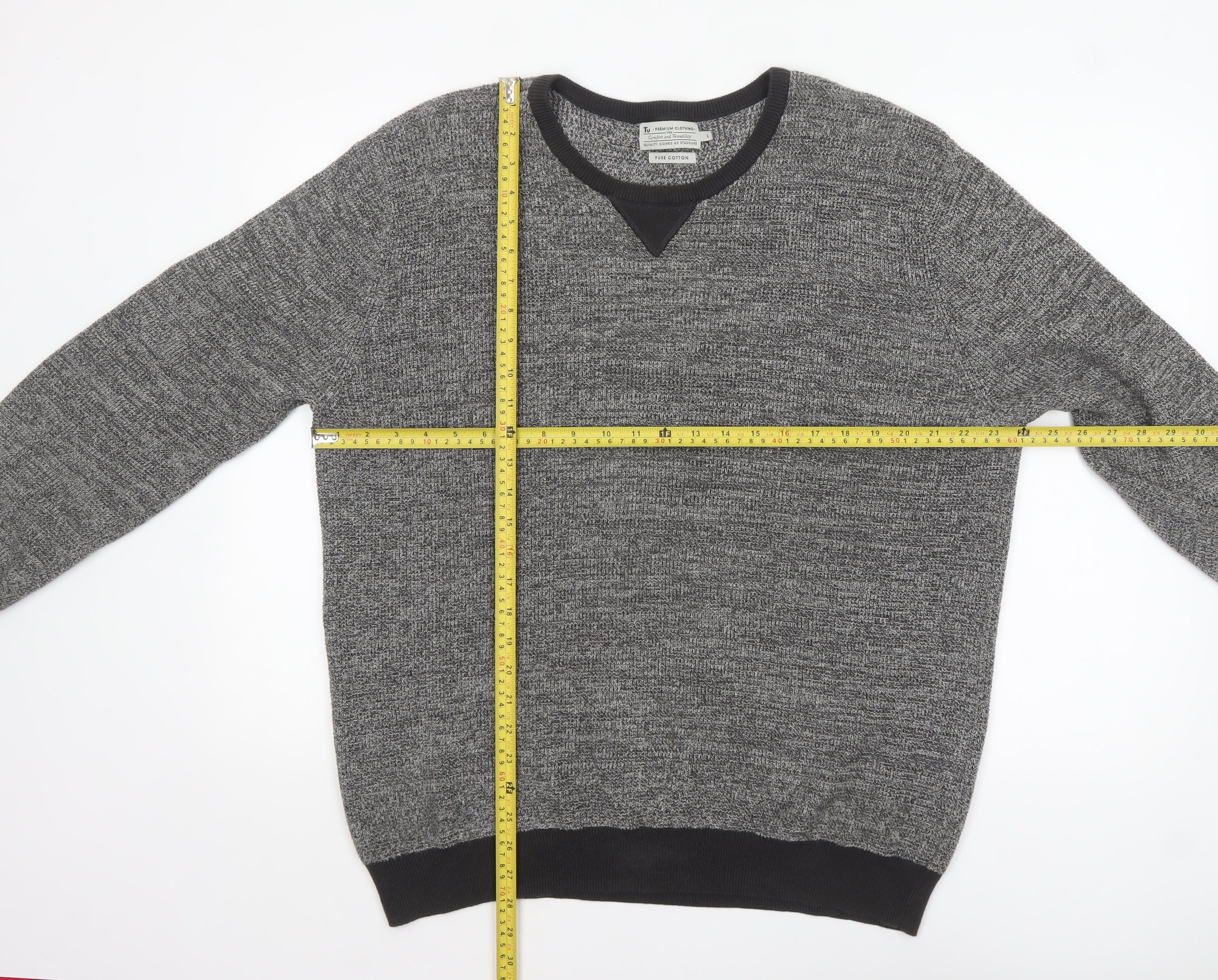 Tu Men Grey Cotton Crew Neck Pullover Jumper Size L - Image 2