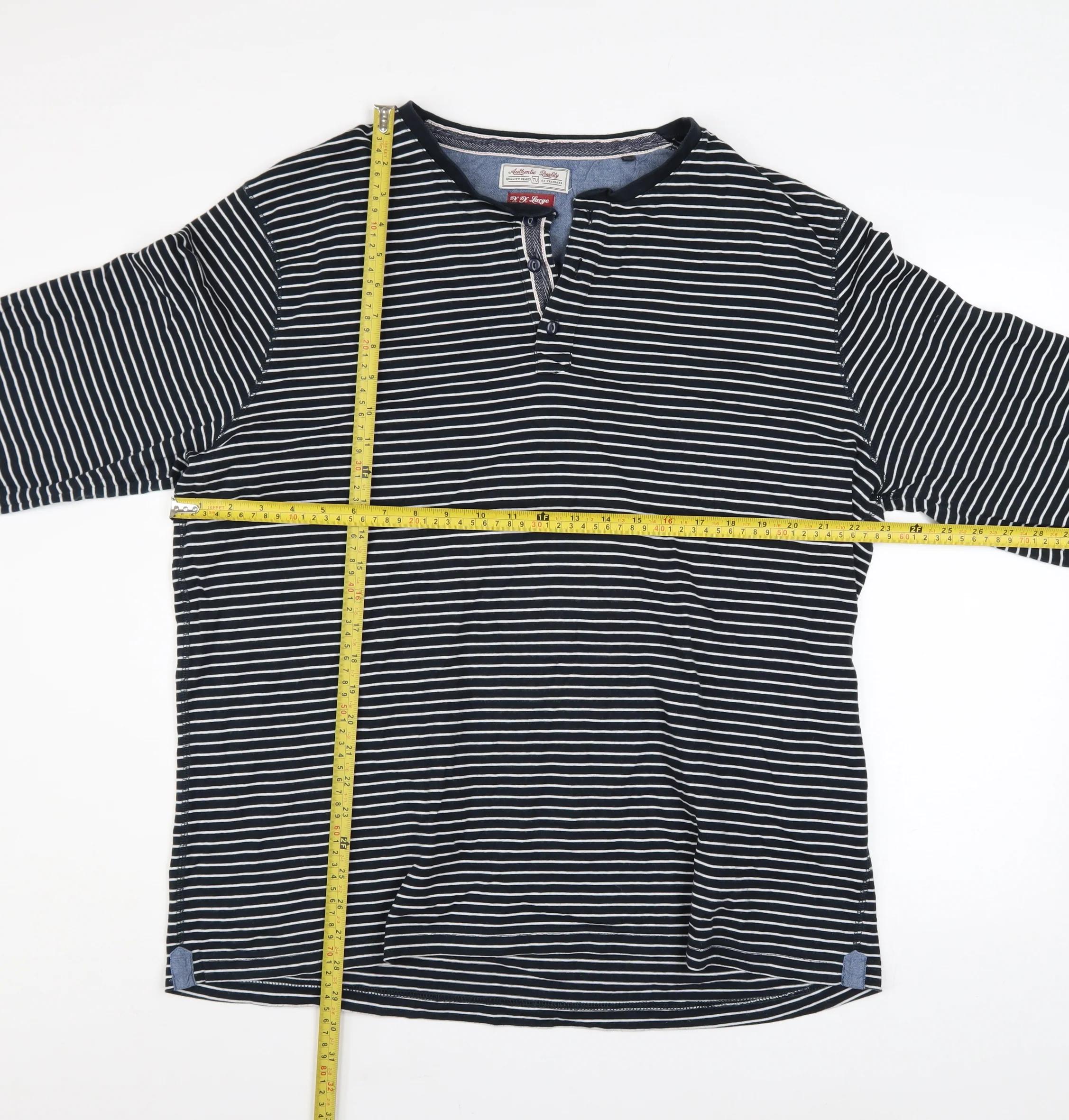 TU Men’s Blue Striped Henley Sweatshirt 2XL Regular Fit Cotton - Image 2