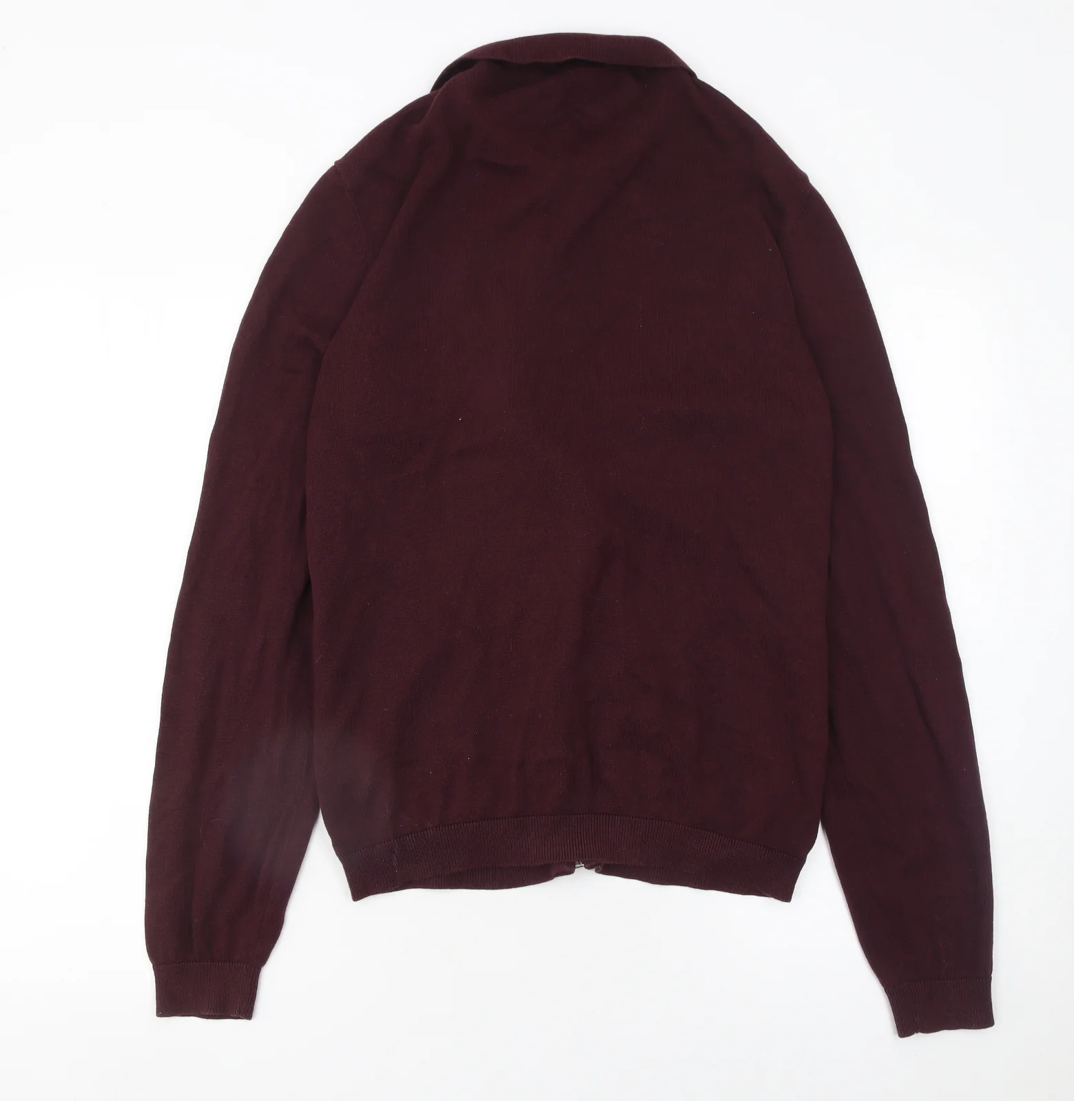 Tu Men’s Burgundy Full Zip Cotton Collared Jumper M - Image 3