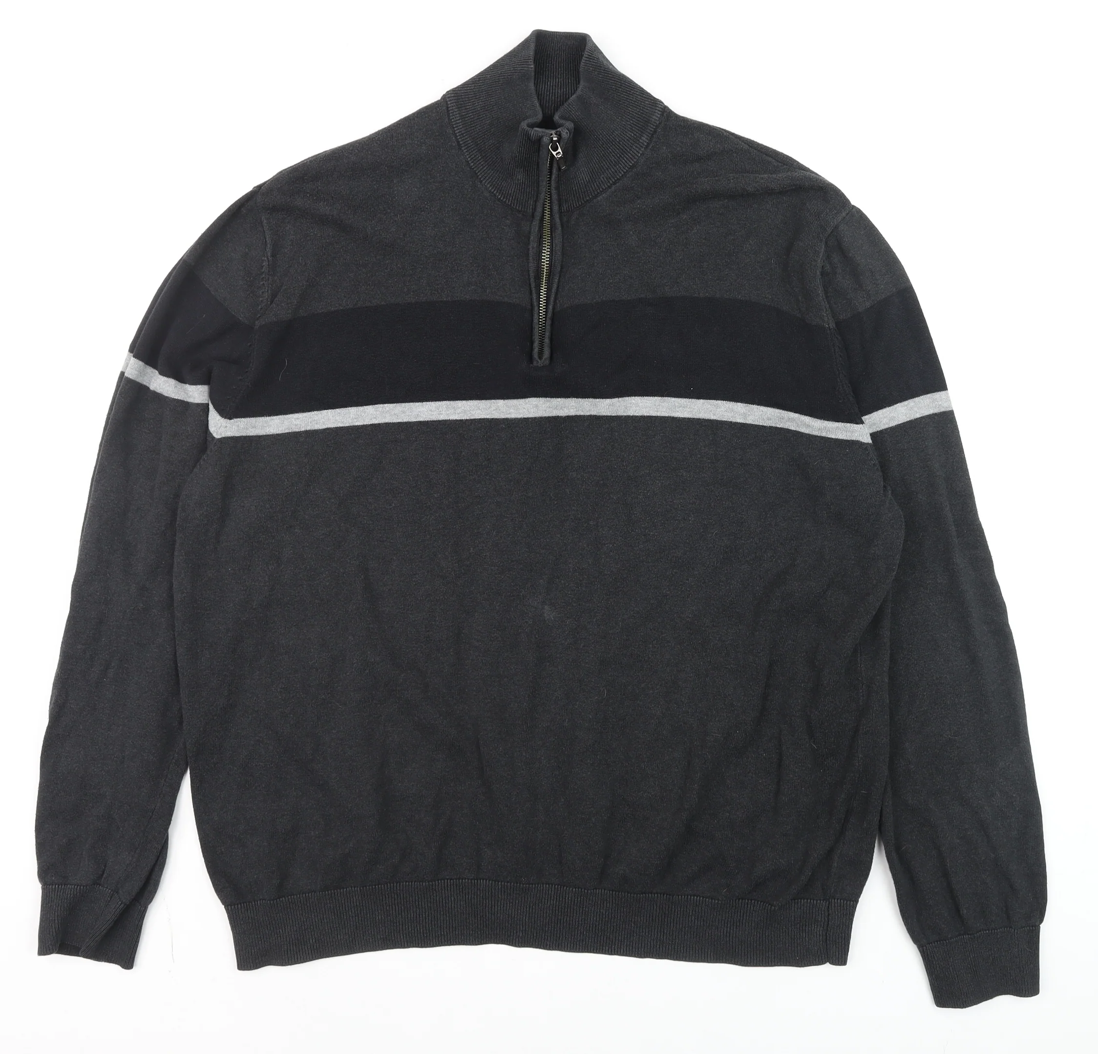 Tu Men’s Grey 2XL Half Zip Cotton Jumper High Neck Knitwear