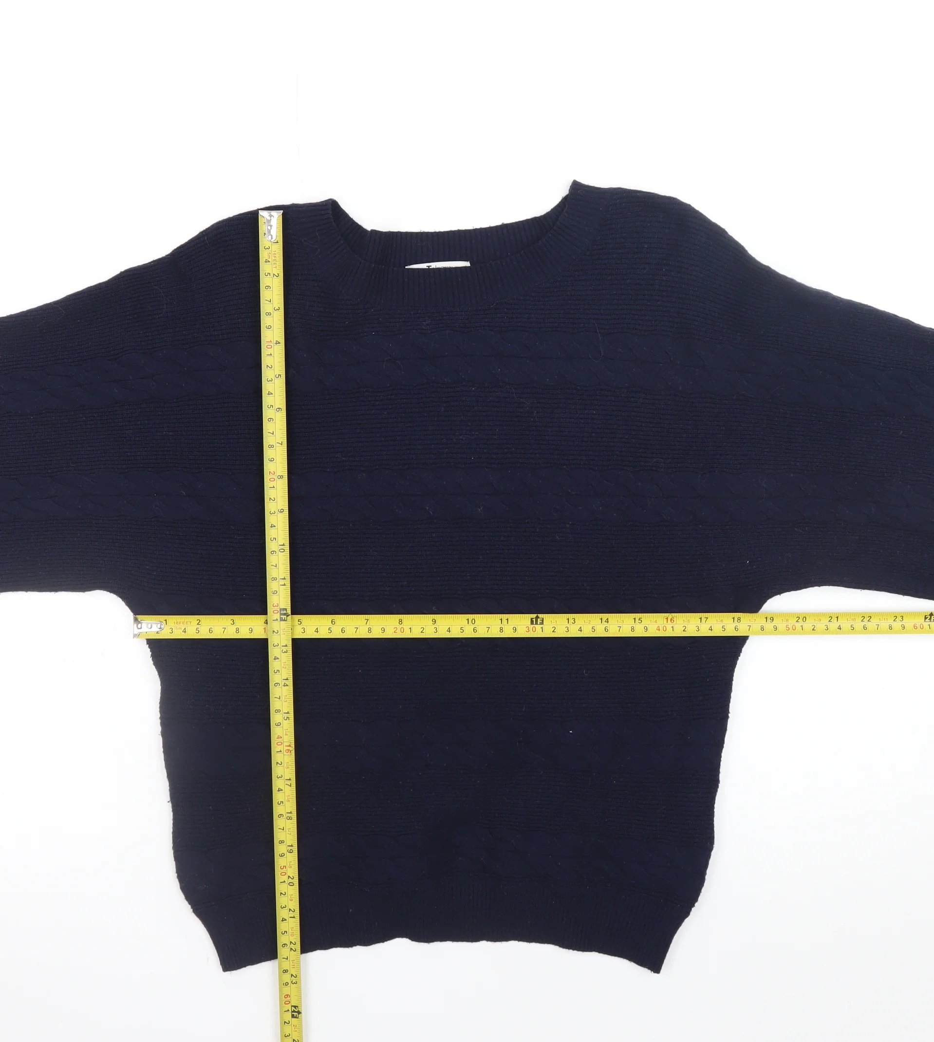 Tu Men's Blue Cable-Knit Crew Neck Jumper Size S - Image 2